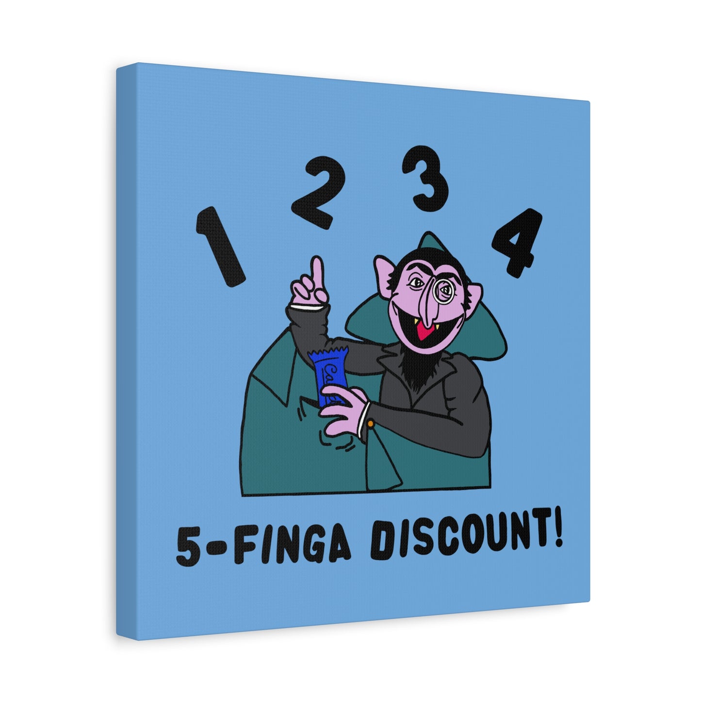 Five Finger Discount Canvas Print Light Blue - Sesame Street The Count Parody Art Print