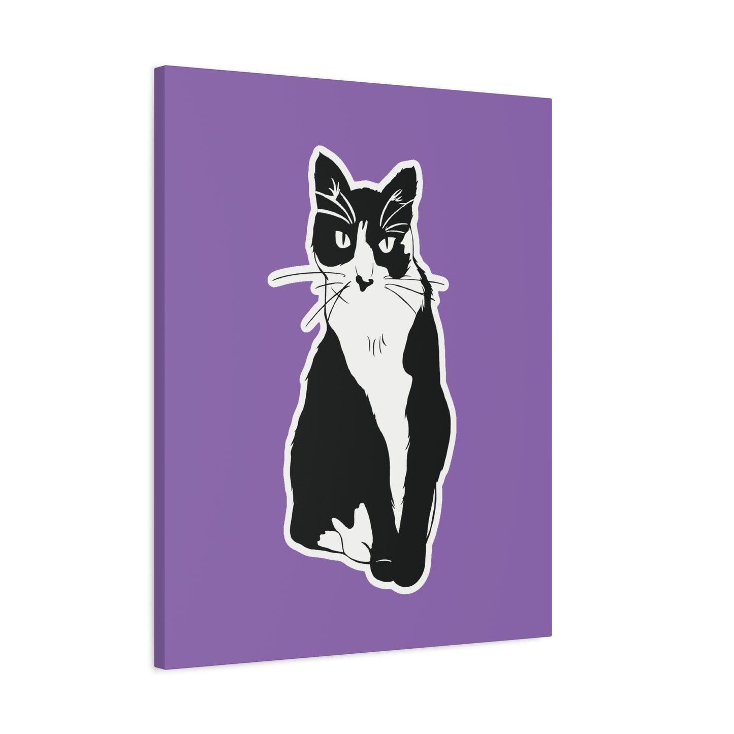 Cat Canvas on Light Purple (Sticker Style Cat) - Cat Drawing Art