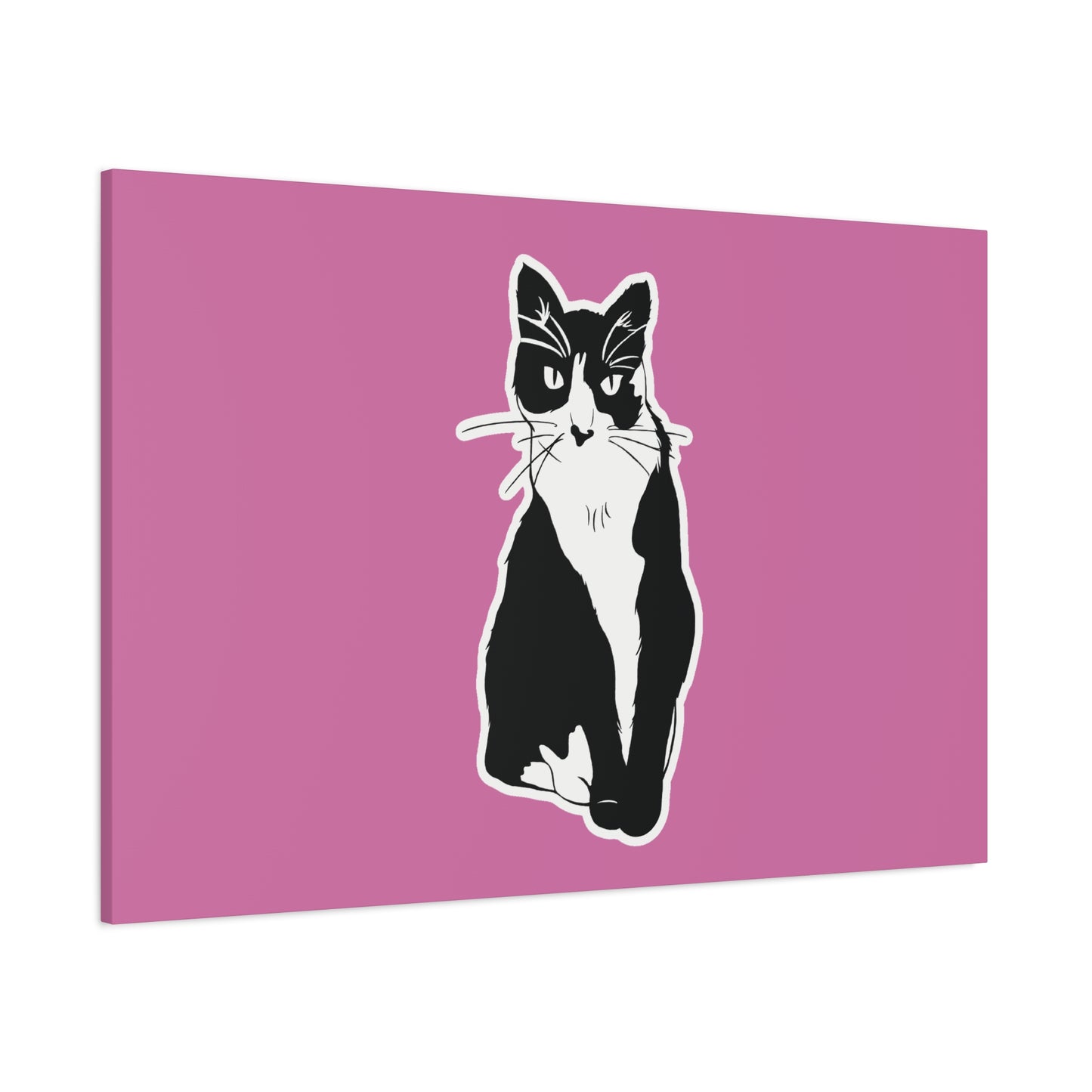 Cat Canvas on Light Pink (Sticker Style Cat) - Cat Drawing Art