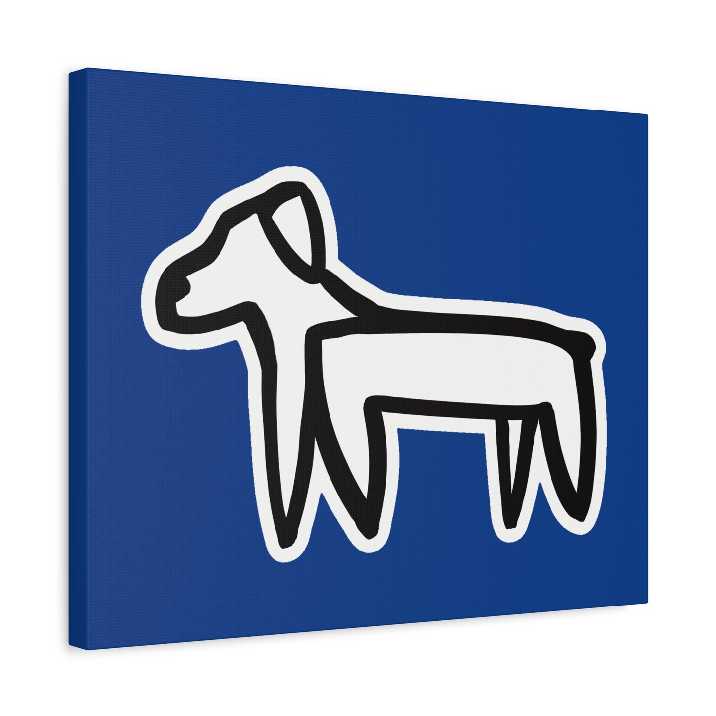 Dog Canvas Print on Blue (Sticker Style White Dog) - Dog Drawing Wall Art