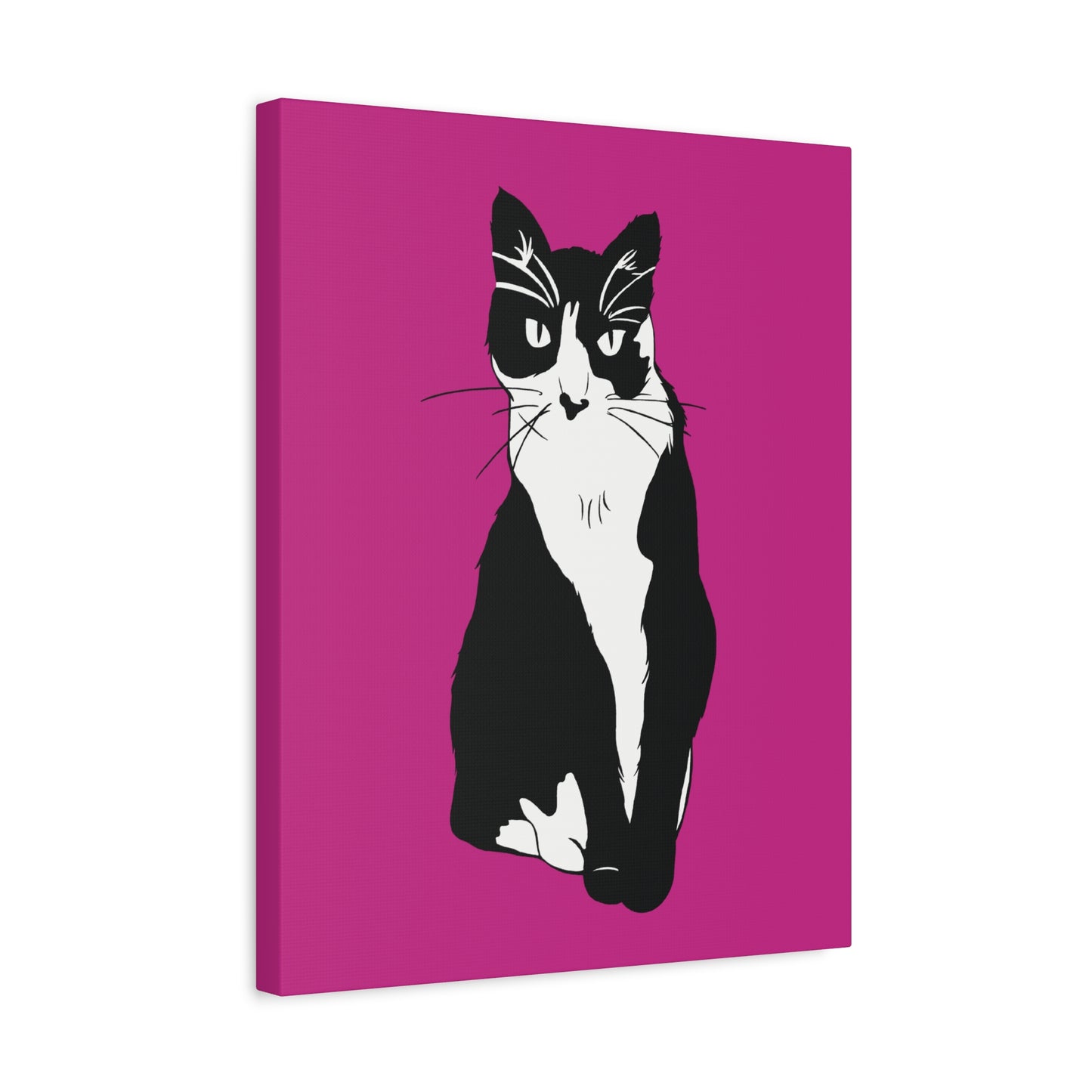 Cat Canvas on Pink (B&W Style Cat) - Cat Drawing Art