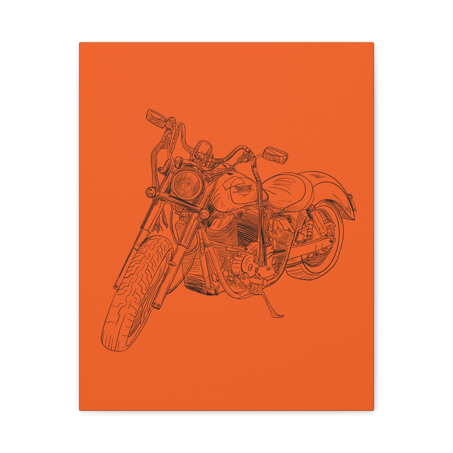 Ride Me Harley Motorcycle Sketch Canvas Print - Black Ink on Orange Background