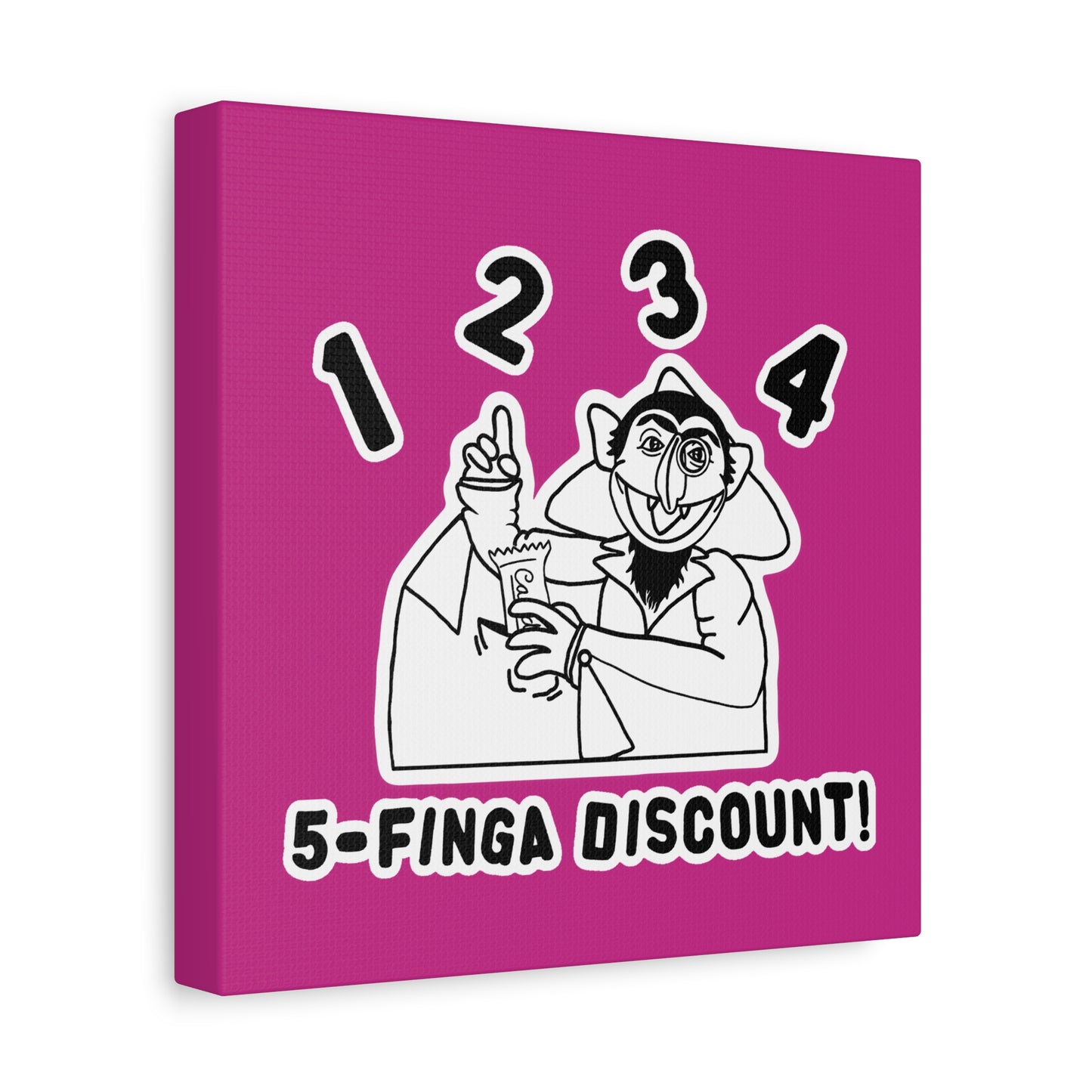 Five Finger Discount Outline Canvas Print Pink - Sesame Street The Count Parody Art Print