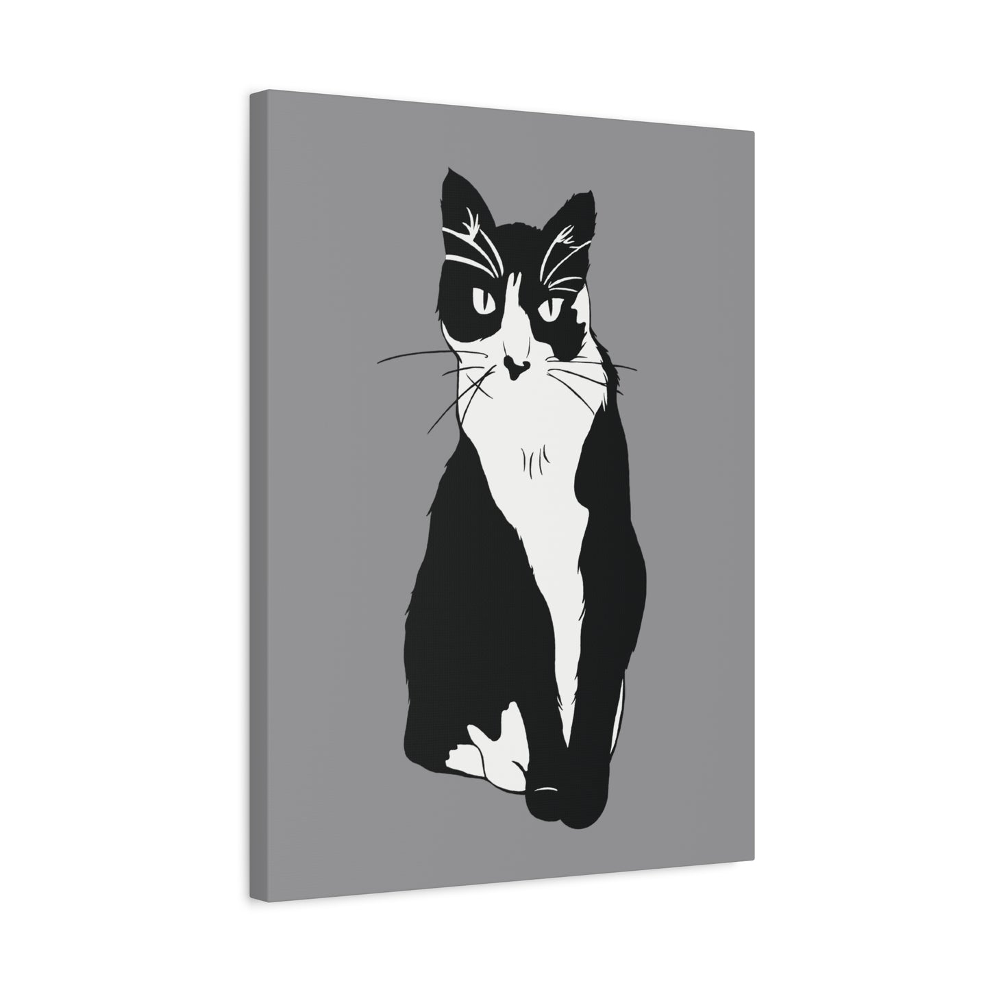 Cat Canvas on Grey (B&W Style Cat) - Cat Drawing Art
