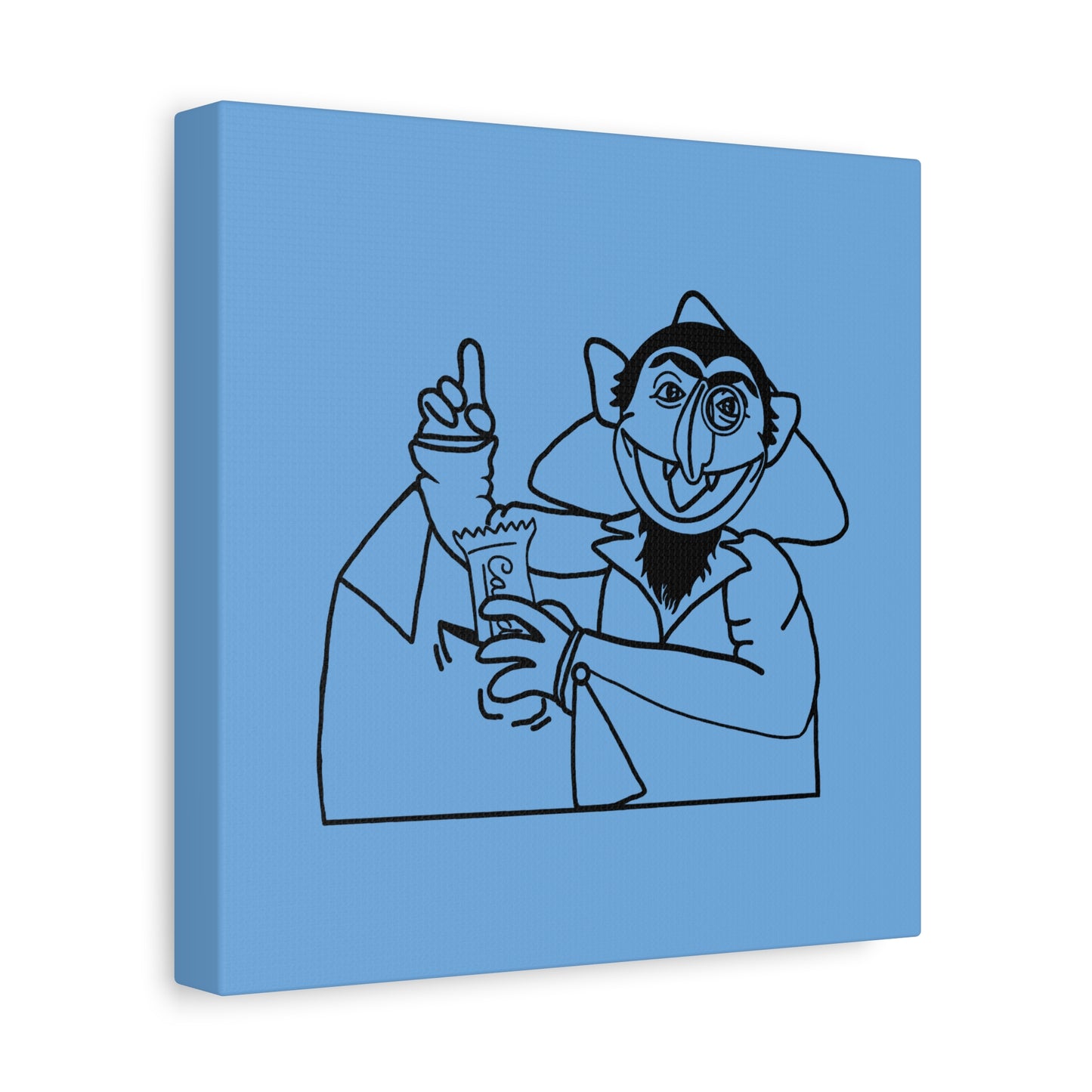 The Count Stealing Candy Outline Canvas Print Light Blue - Sesame Street The Count Parody Art