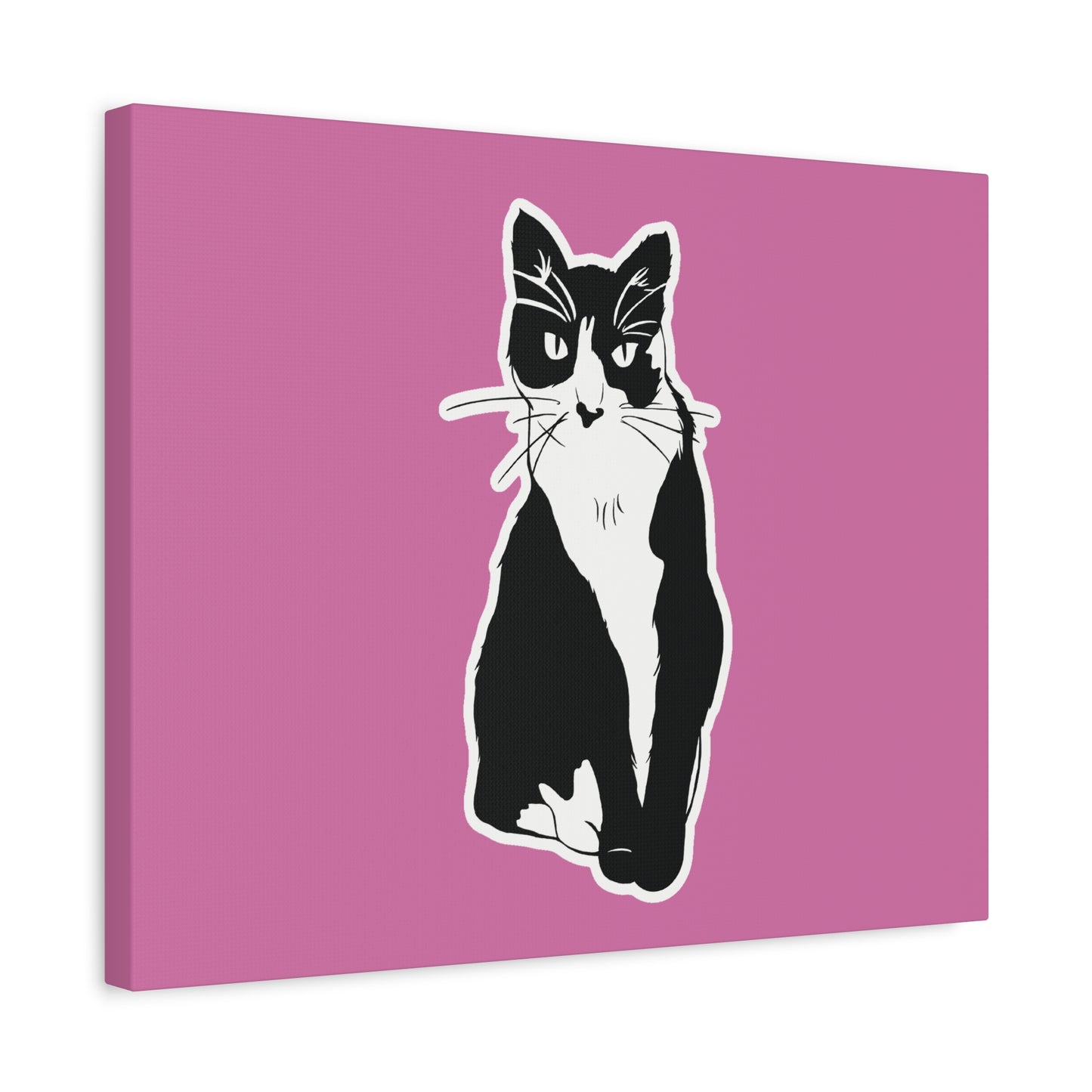 Cat Canvas on Light Pink (Sticker Style Cat) - Cat Drawing Art