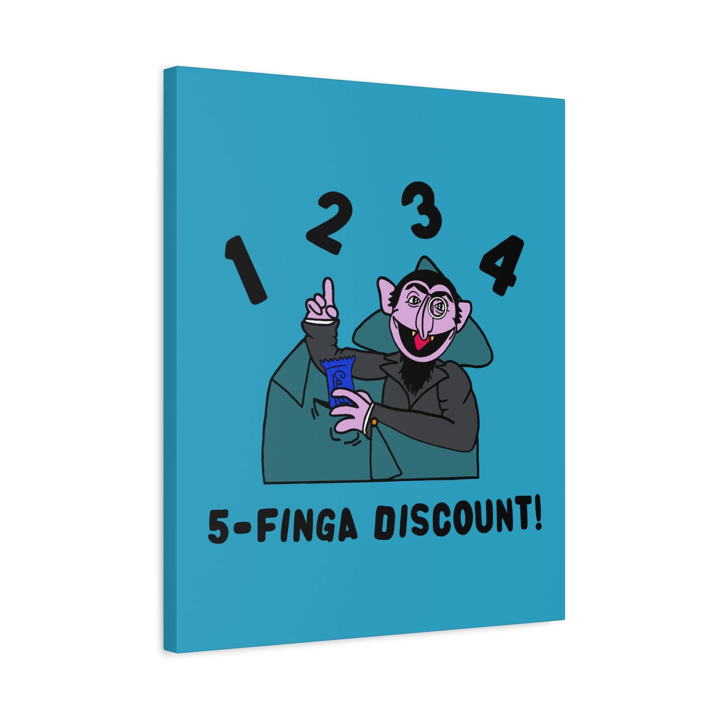 Five Finger Discount Canvas Print Turquoise - Sesame Street The Count Parody Art Print