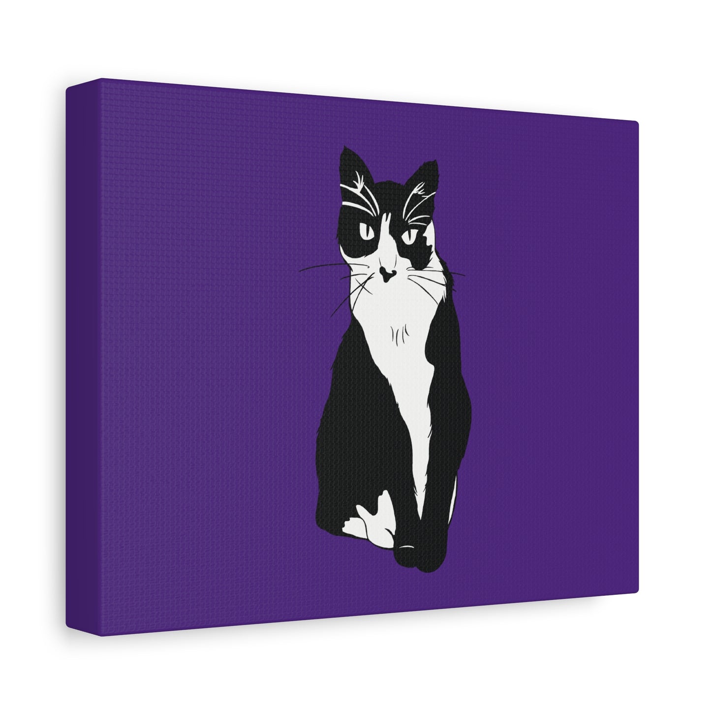Cat Canvas on Purple (B&W Style Cat) - Cat Drawing Art