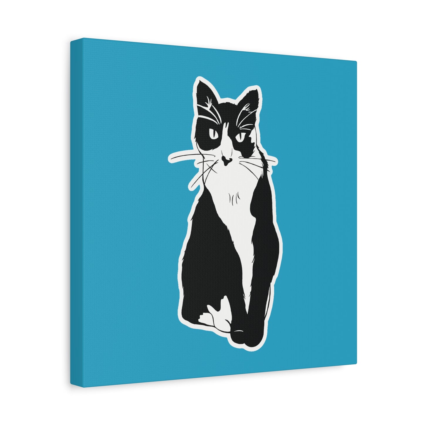 Cat Canvas Print on Turquoise (Sticker Style Cat) - Cat Drawing Art