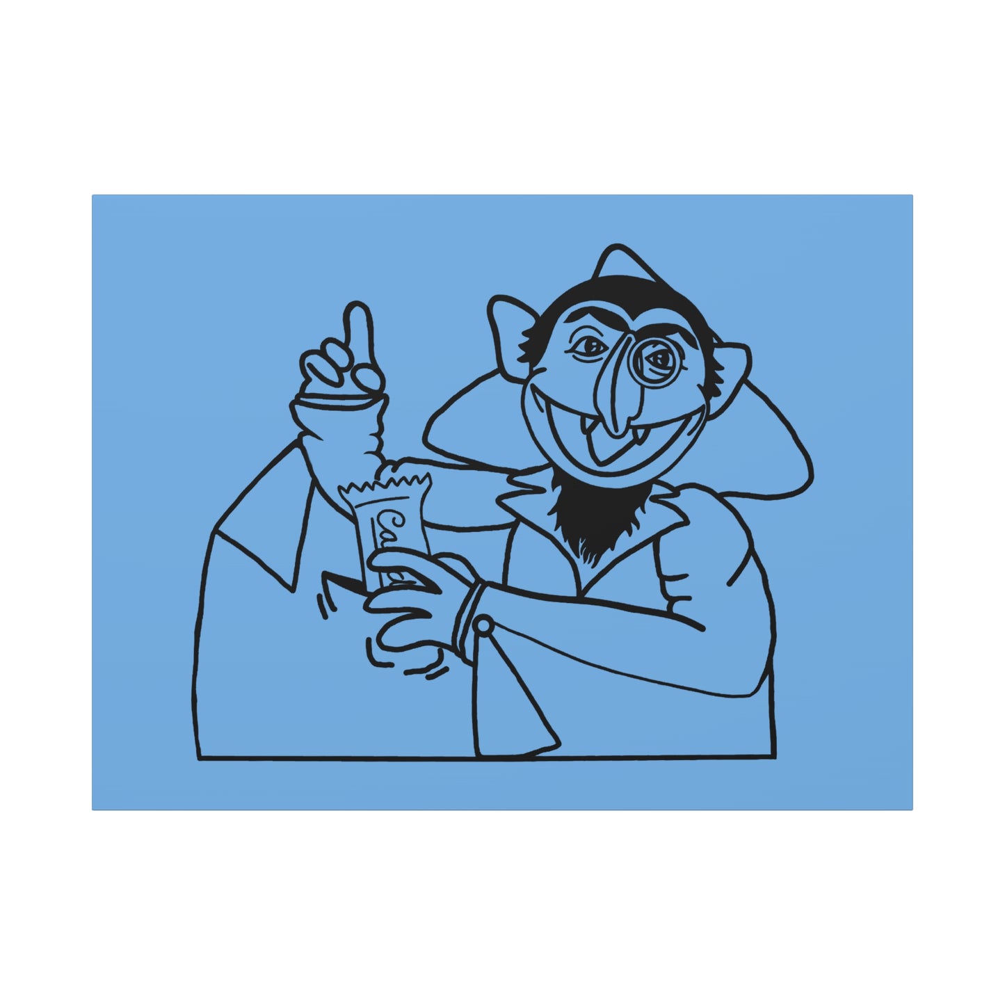 The Count Stealing Candy Outline Canvas Print Light Blue - Sesame Street The Count Parody Art