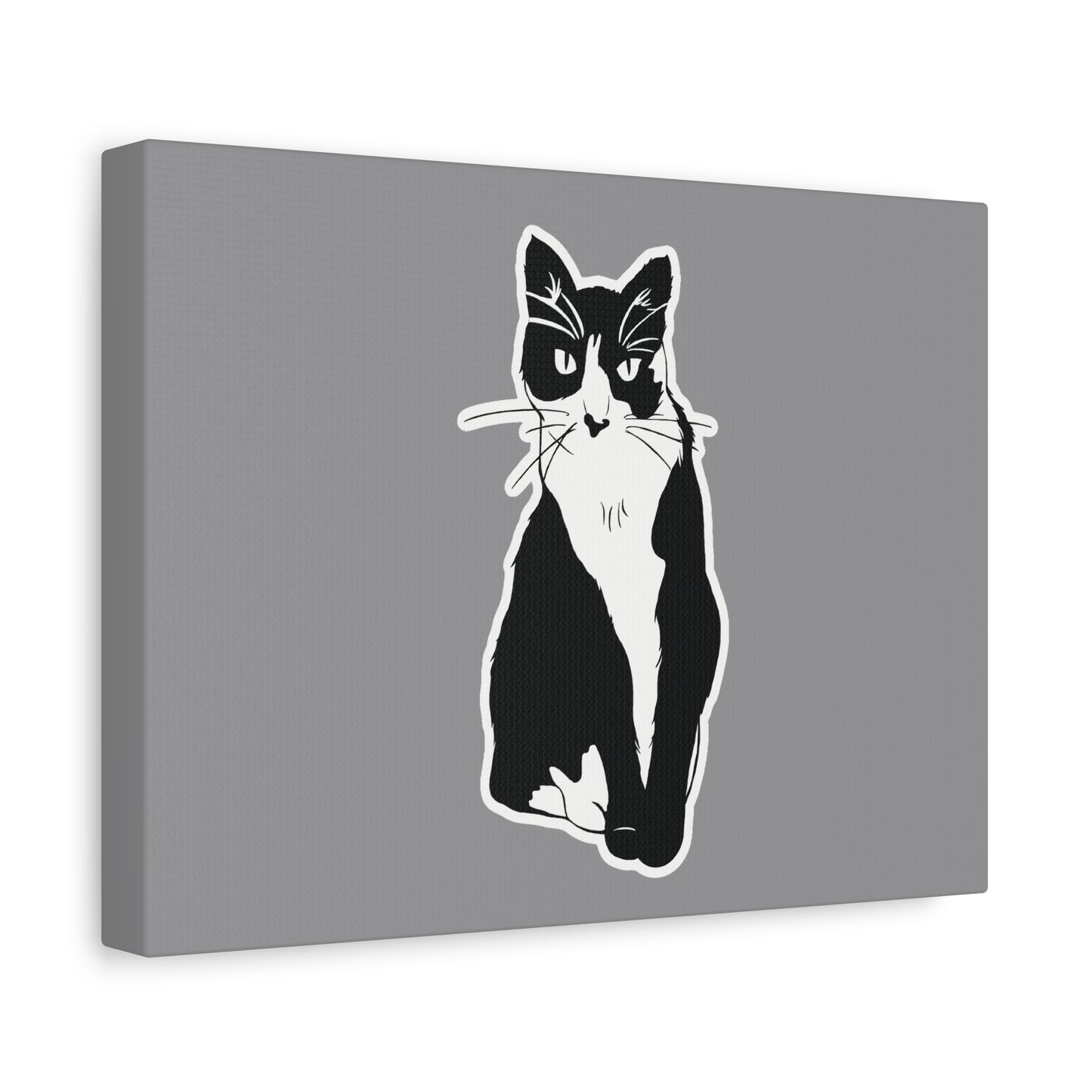 Cat Canvas Print on Grey (Sticker Style Cat) - Cat Drawing Wall Art