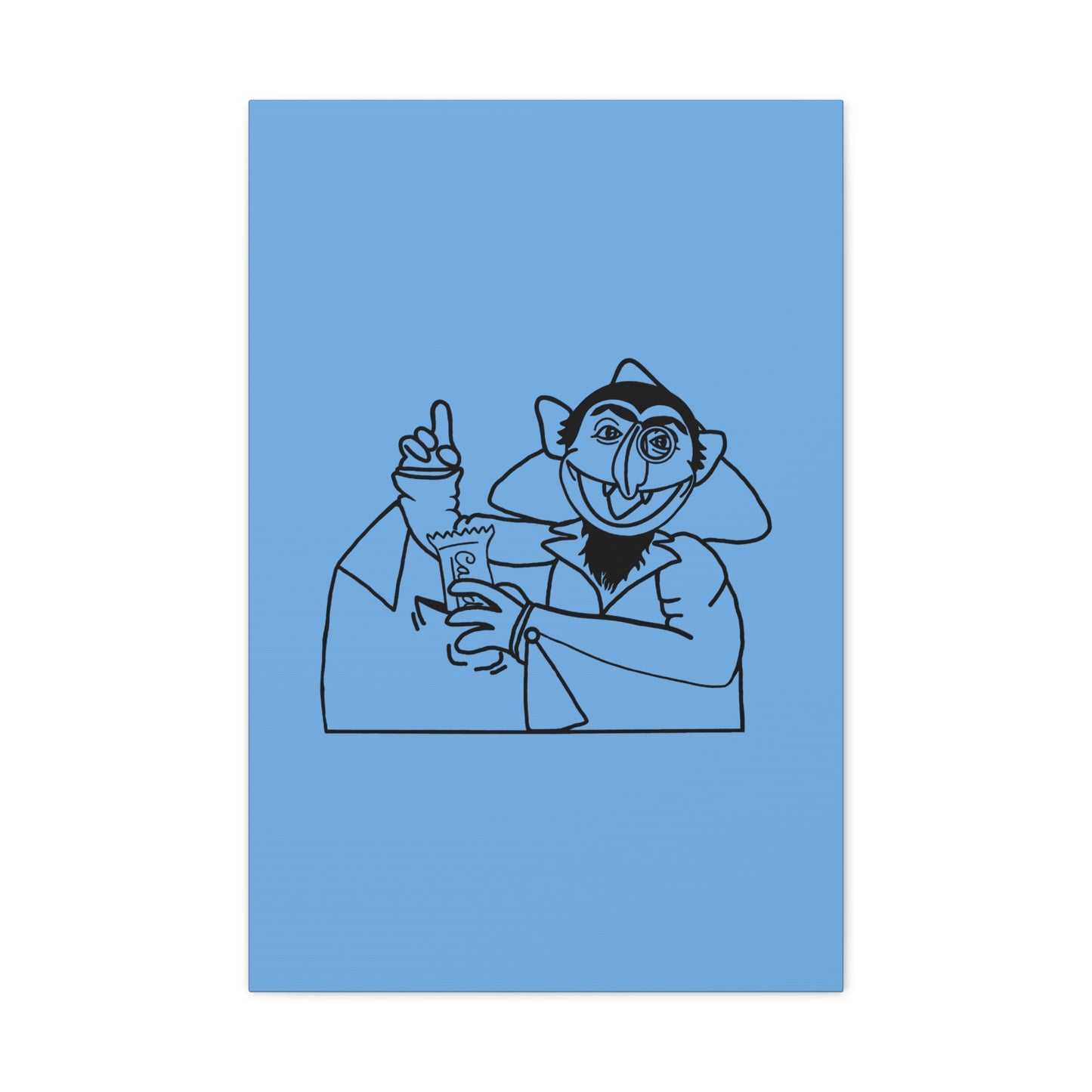 The Count Stealing Candy Outline Canvas Print Light Blue - Sesame Street The Count Parody Art