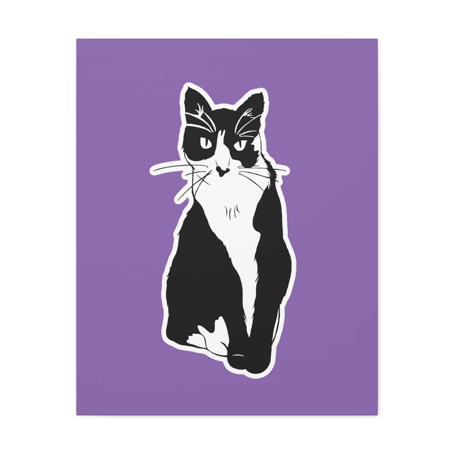 Cat Canvas on Light Purple (Sticker Style Cat) - Cat Drawing Art