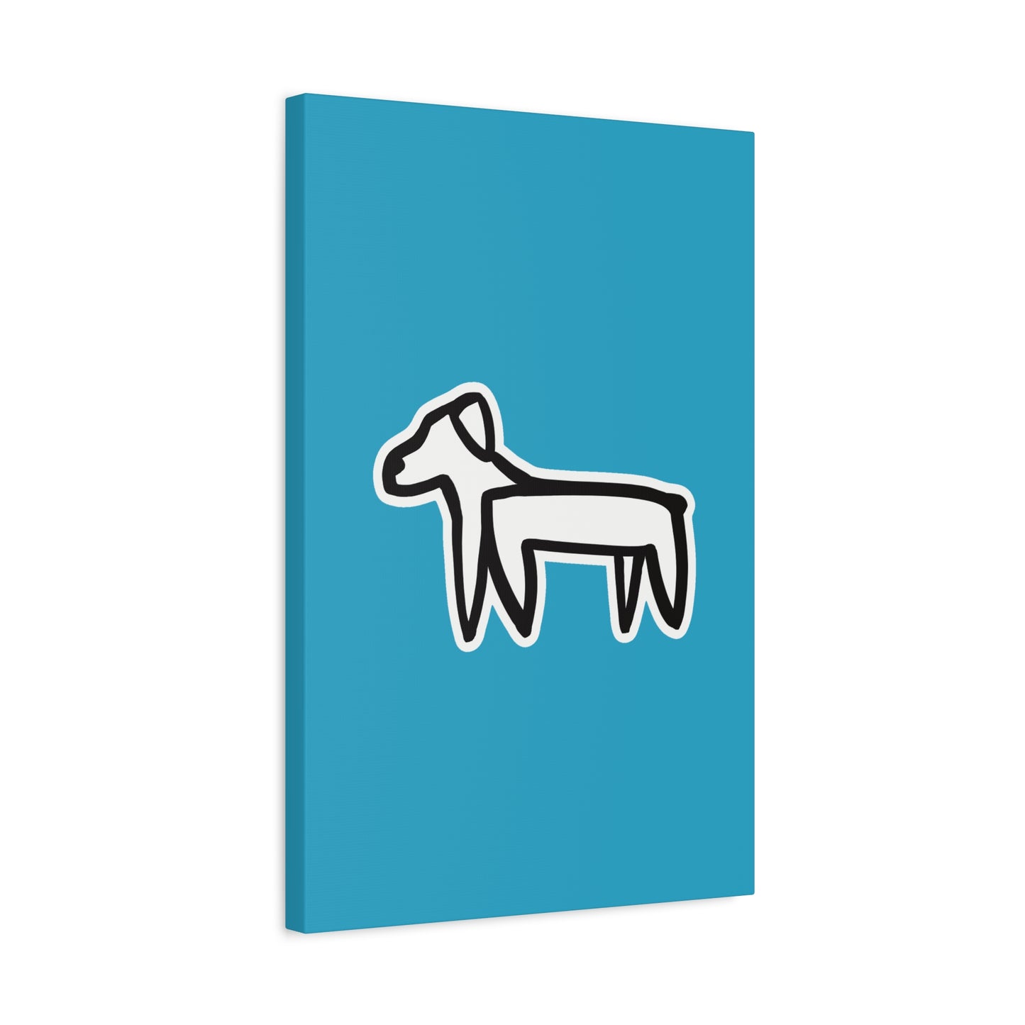 Dog Canvas Print on Turquoise (Sticker Style Black Dog) - Dog Drawing Wall Art