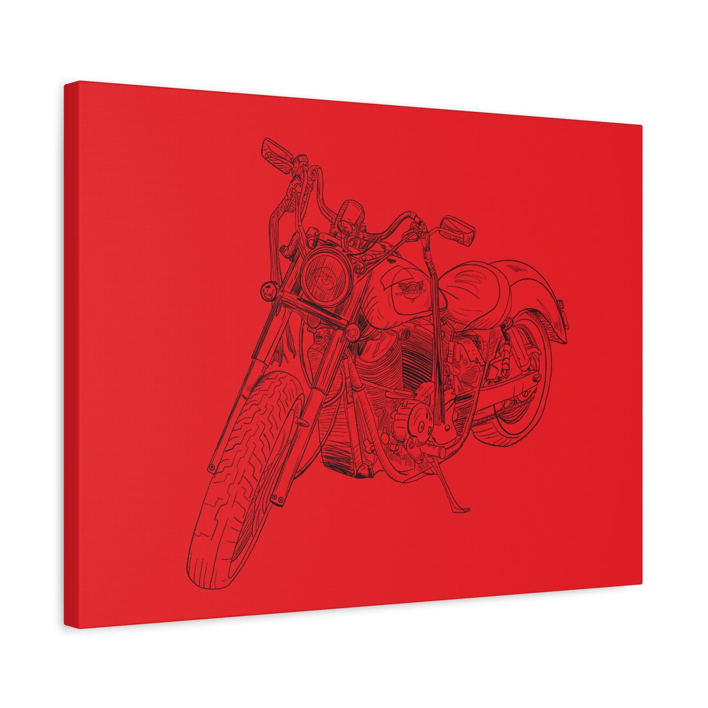 Ride Me Harley Motorcycle Sketch Canvas Print - Black Ink on Red Background