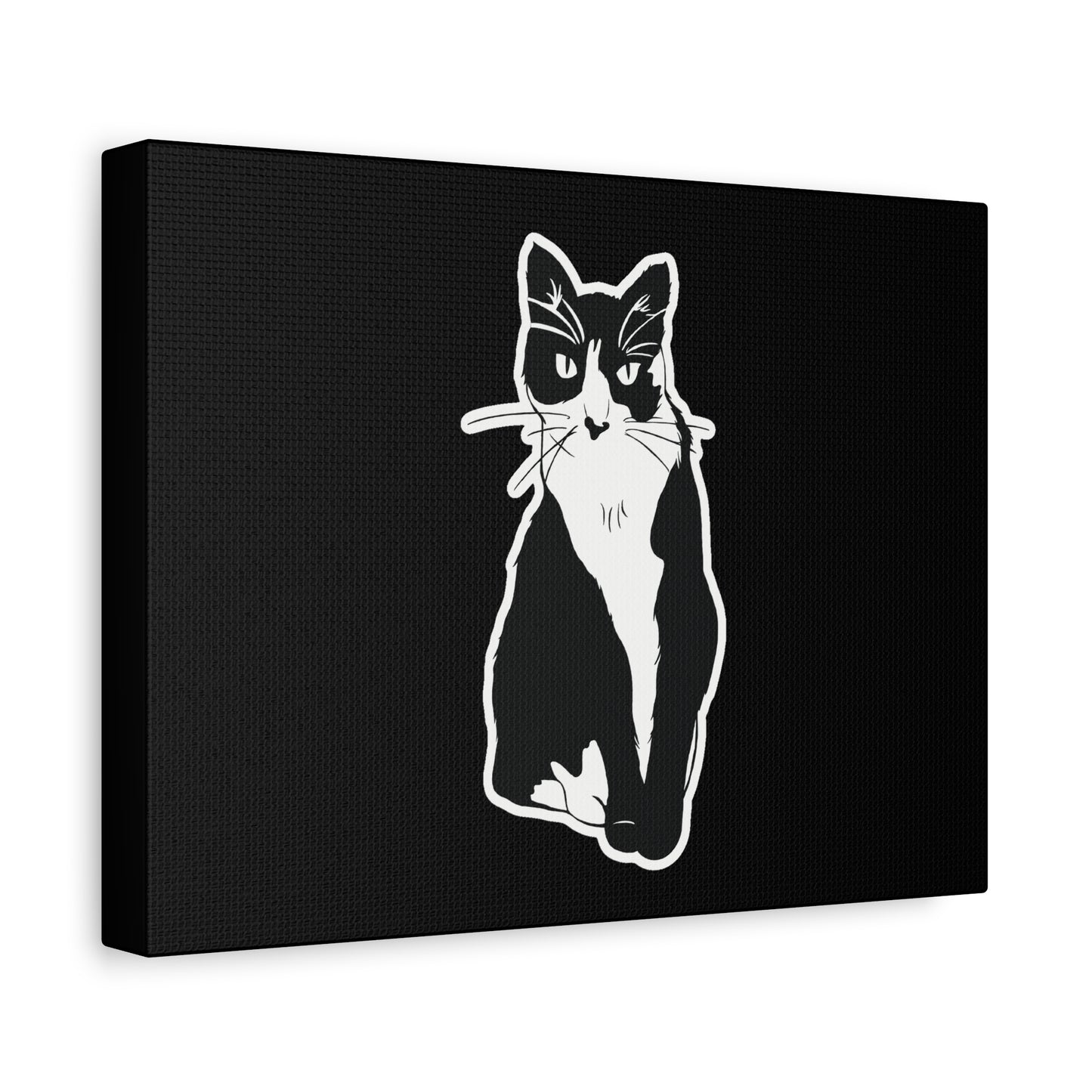 Cat Canvas Print on Black (Sticker Style Cat) - Cat Drawing Art
