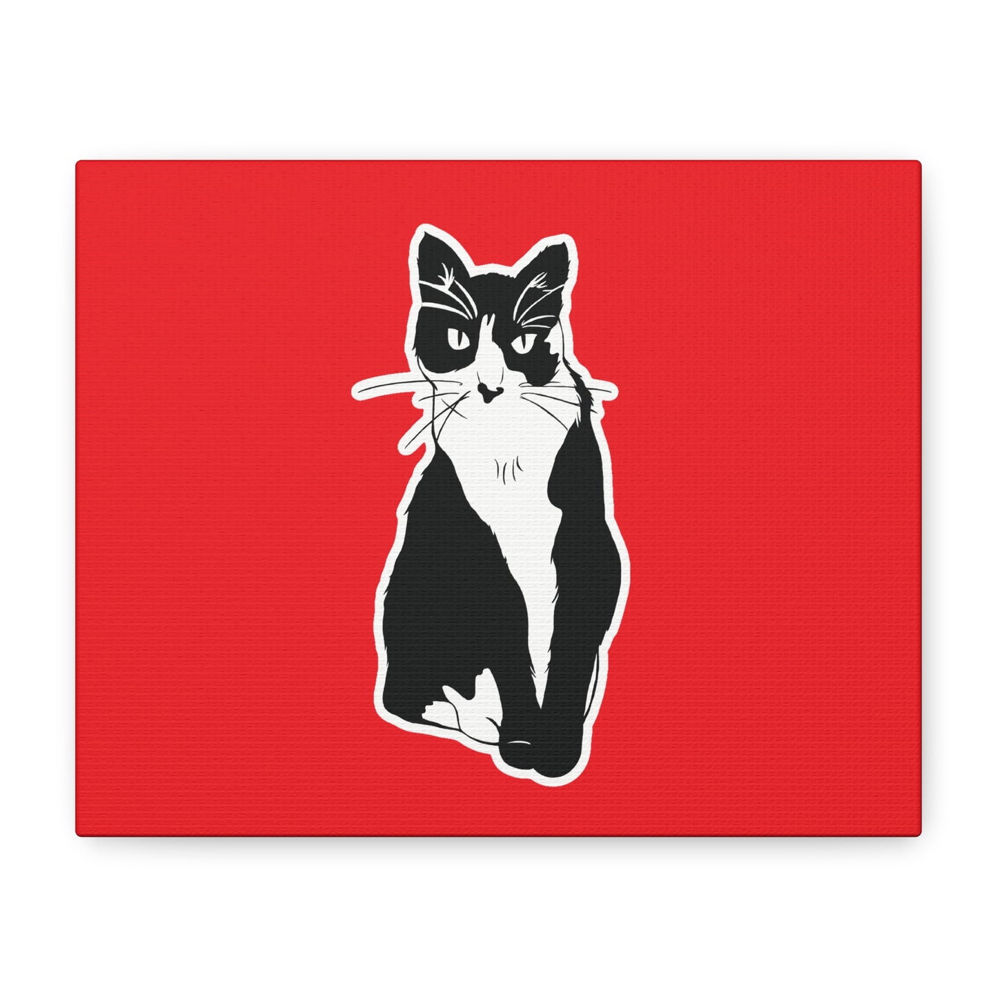 Cat Canvas Print on Red (Sticker Style Cat) - Cat Drawing Art