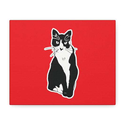 Cat Canvas Print on Red (Sticker Style Cat) - Cat Drawing Art