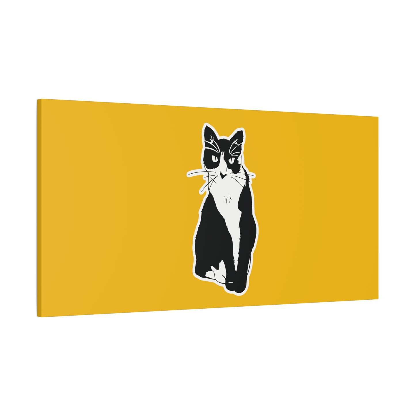 Cat Canvas Print on Yellow (Sticker Style Cat) - Cat Drawing Art