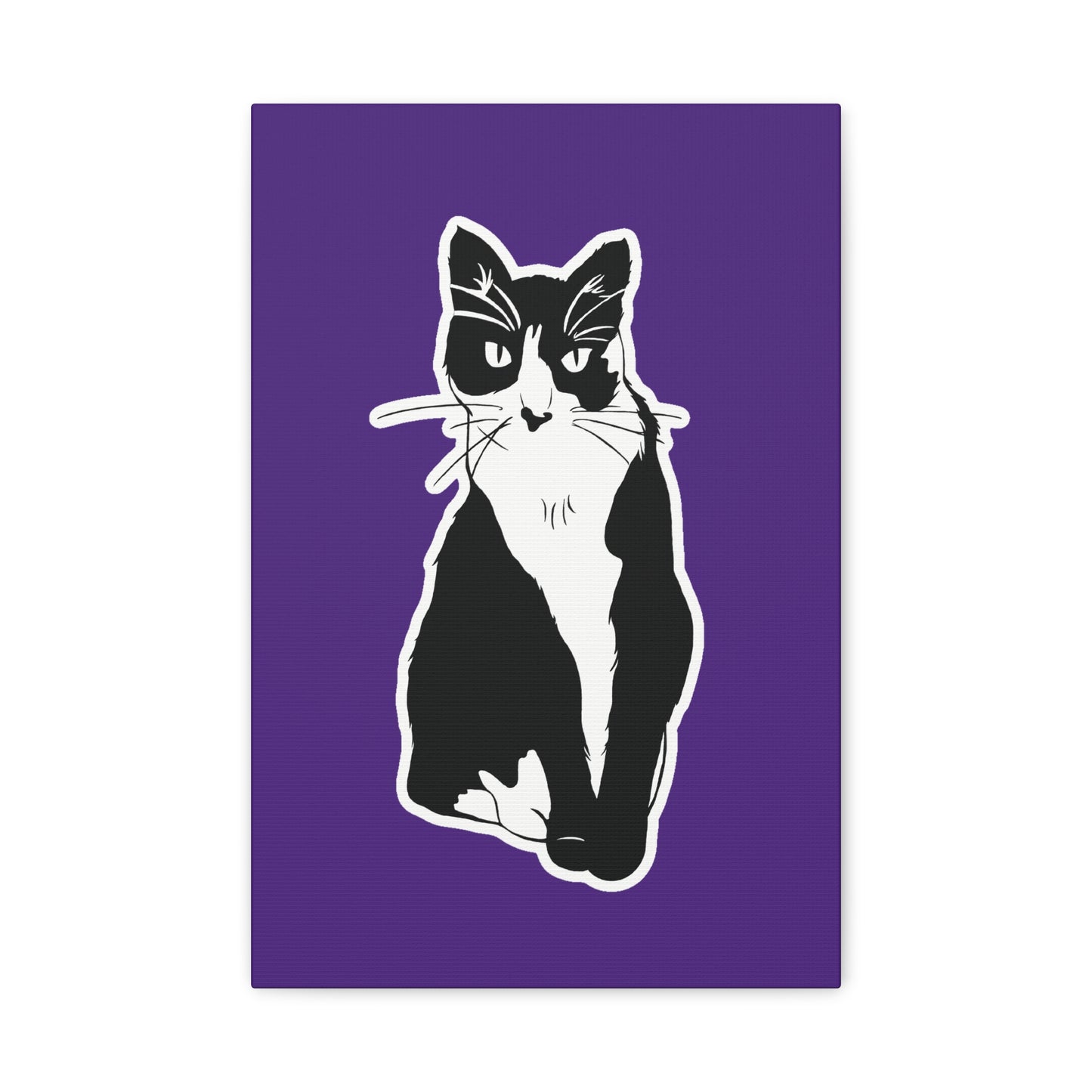 Cat Canvas Print on Purple (Sticker Style Cat) - Cat Drawing Art
