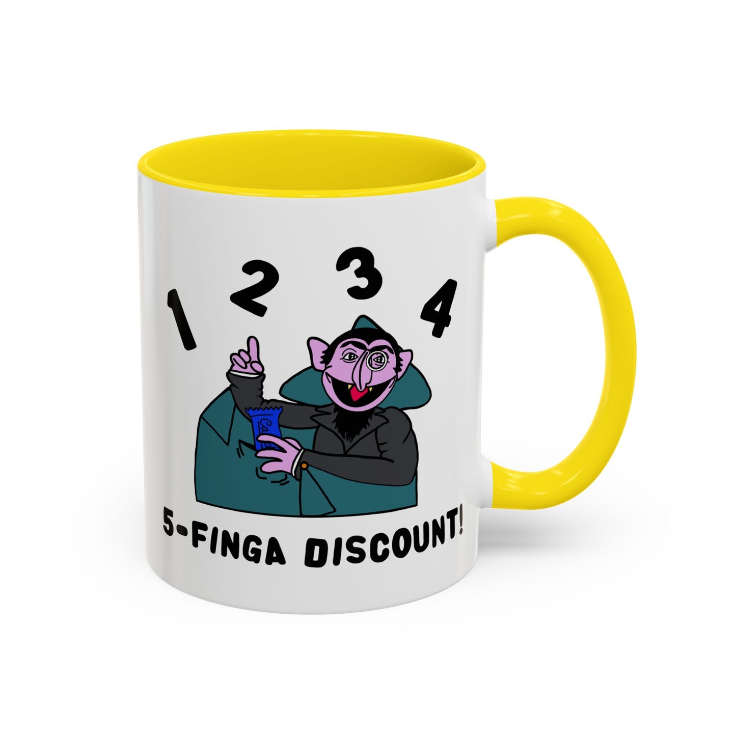 Five Finger Discount Accent Coffee Mug - Sesame Street The Count Parody Coffee Mug