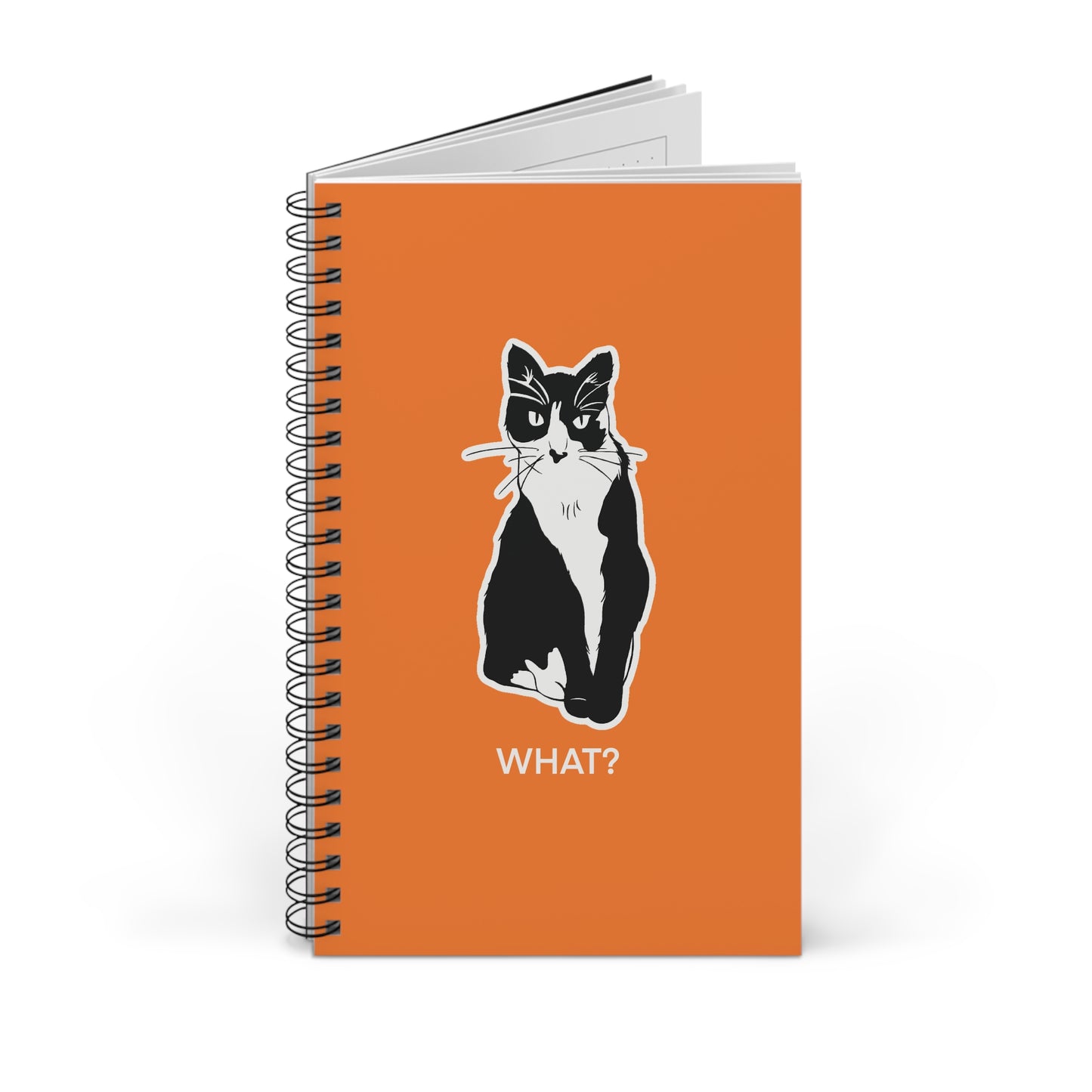 Cattitude Notebook in Light Orange (Sticker Style Cat with White Writing) - Cat Spiral Notebook