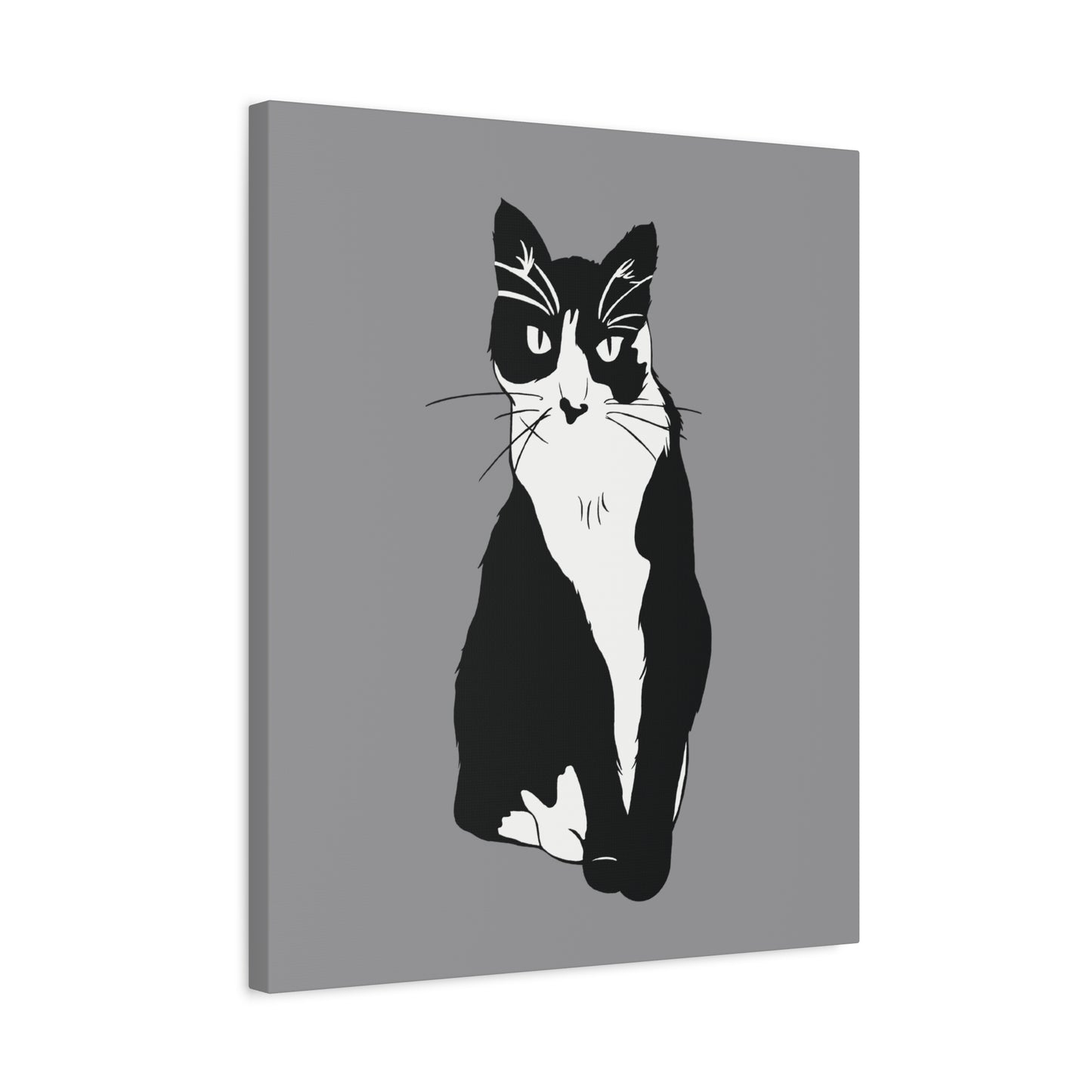 Cat Canvas on Grey (B&W Style Cat) - Cat Drawing Art