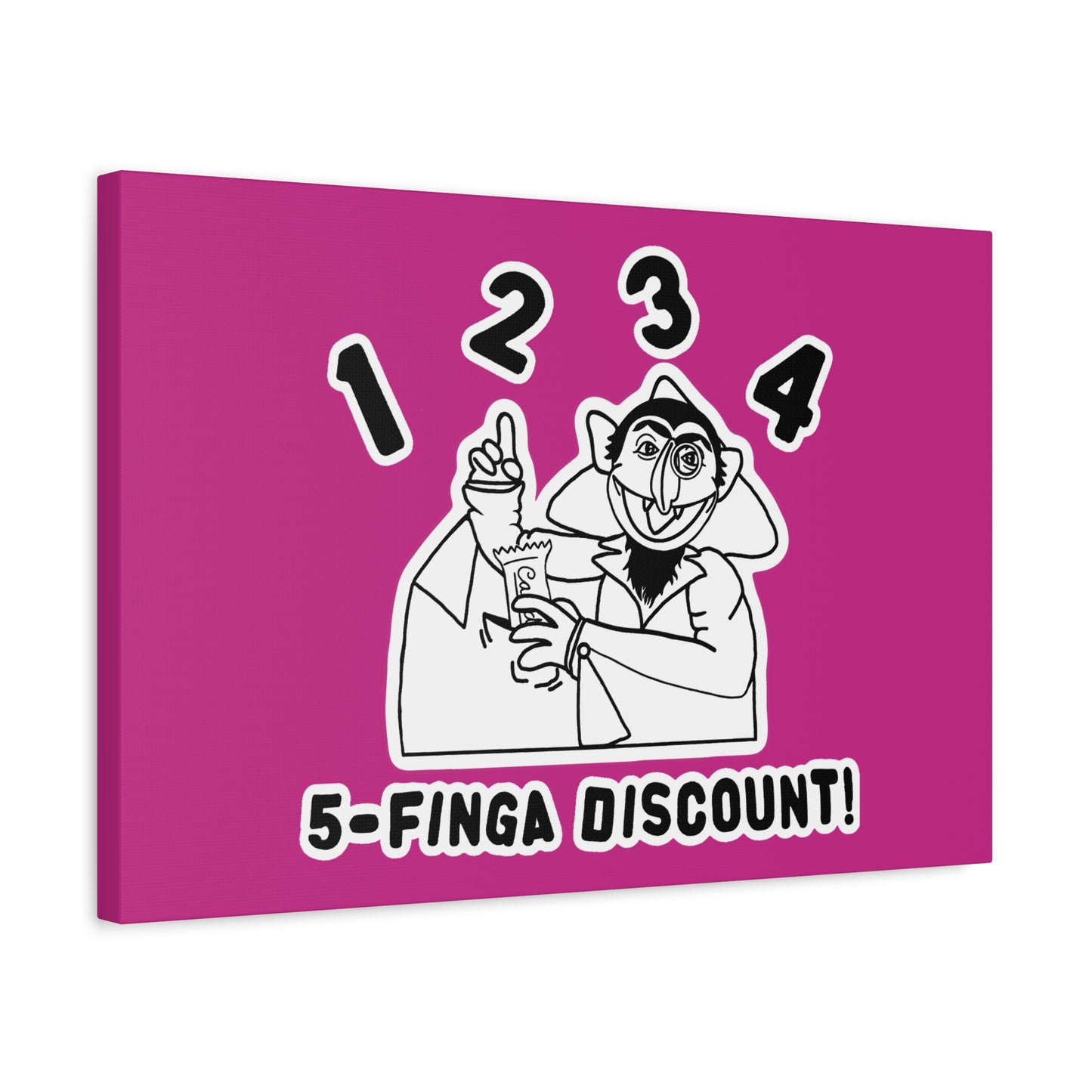 Five Finger Discount Outline Canvas Print Pink - Sesame Street The Count Parody Art Print