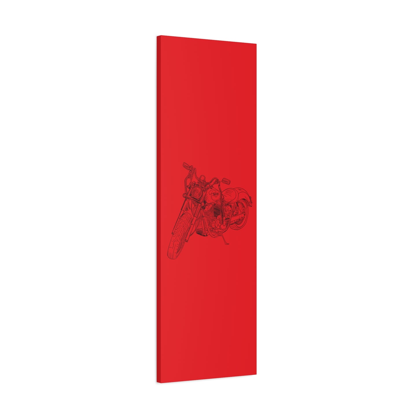 Harley Motorcycle Sketch Canvas Print - Black Ink on Red Background