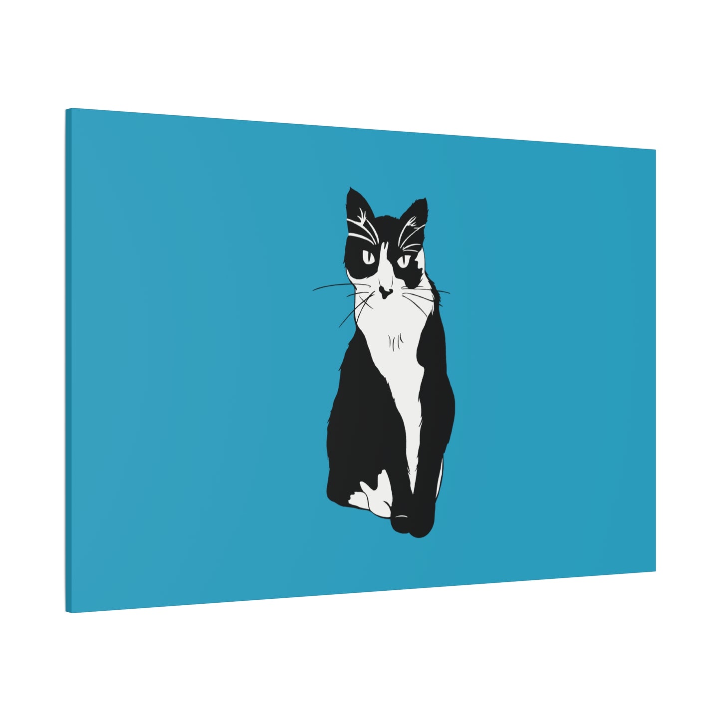 Cat Canvas on Turquoise (B&W Style Cat) - Cat Drawing Art