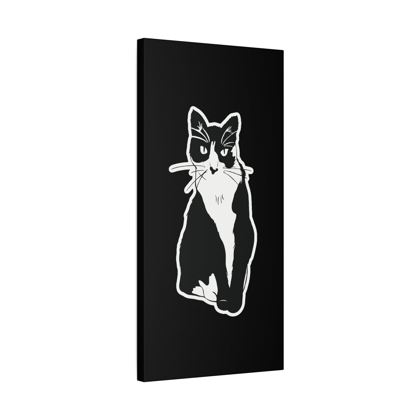 Cat Canvas Print on Black (Sticker Style Cat) - Cat Drawing Art