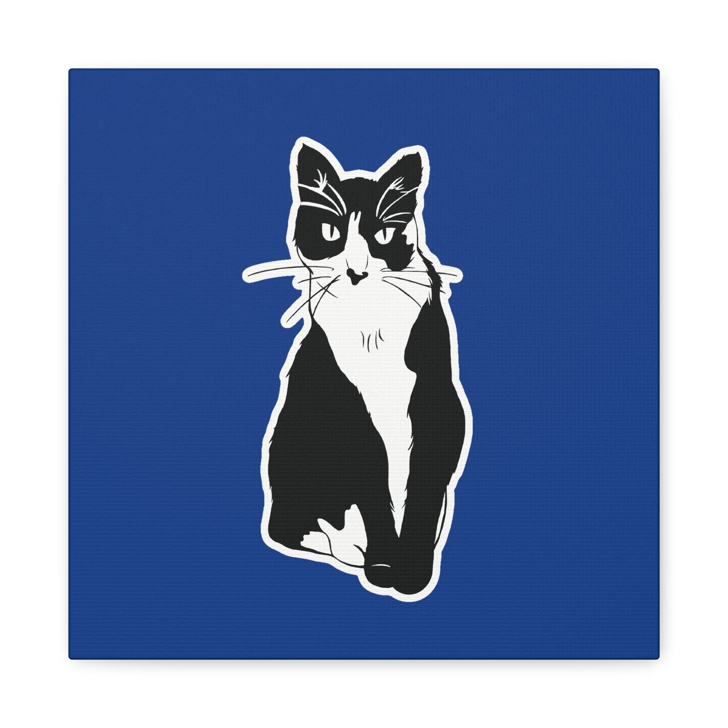 Cat Canvas Print on Dark Blue (Sticker Style Cat) - Cat Drawing Art