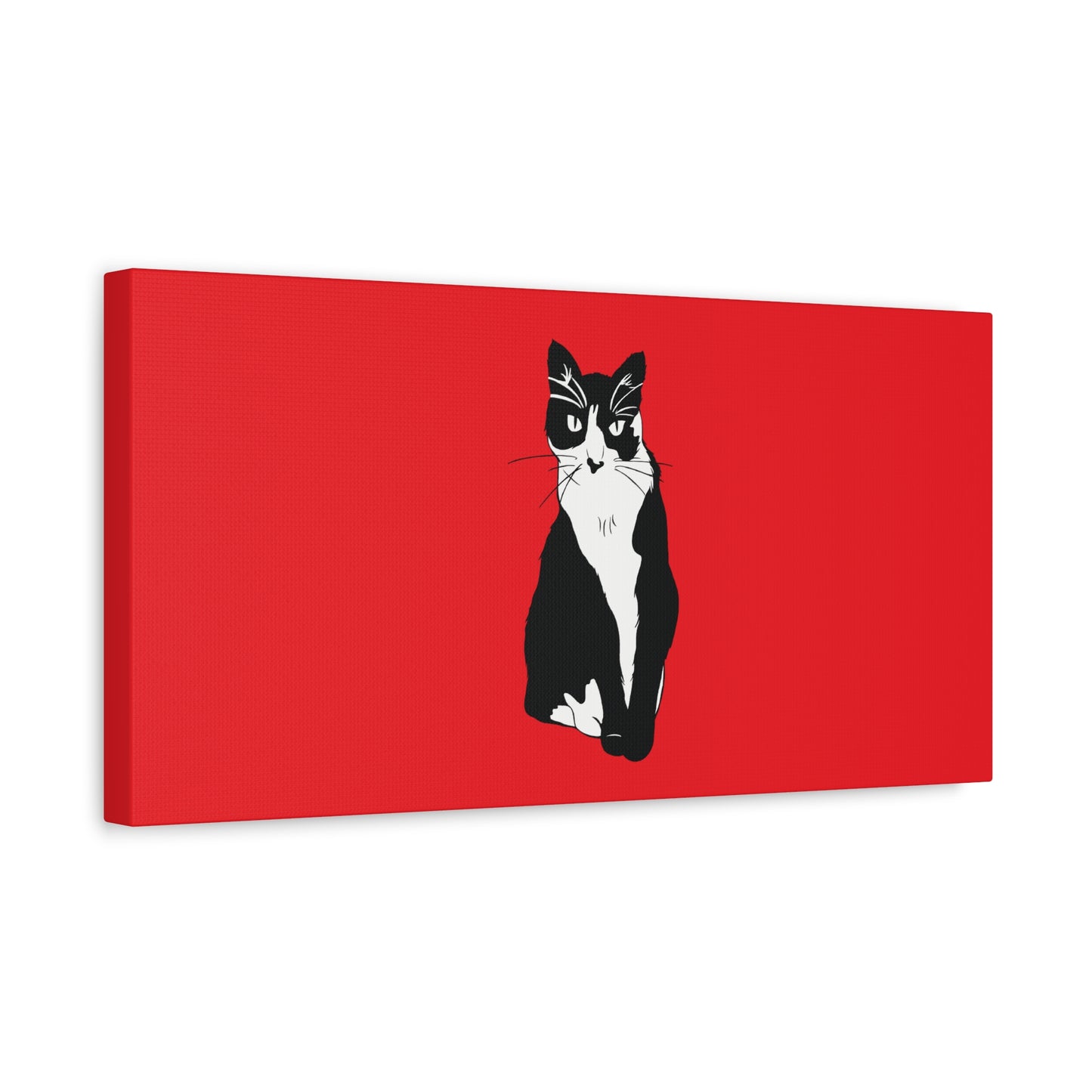 Cat Canvas on Red (B&W Style Cat) - Cat Drawing Art