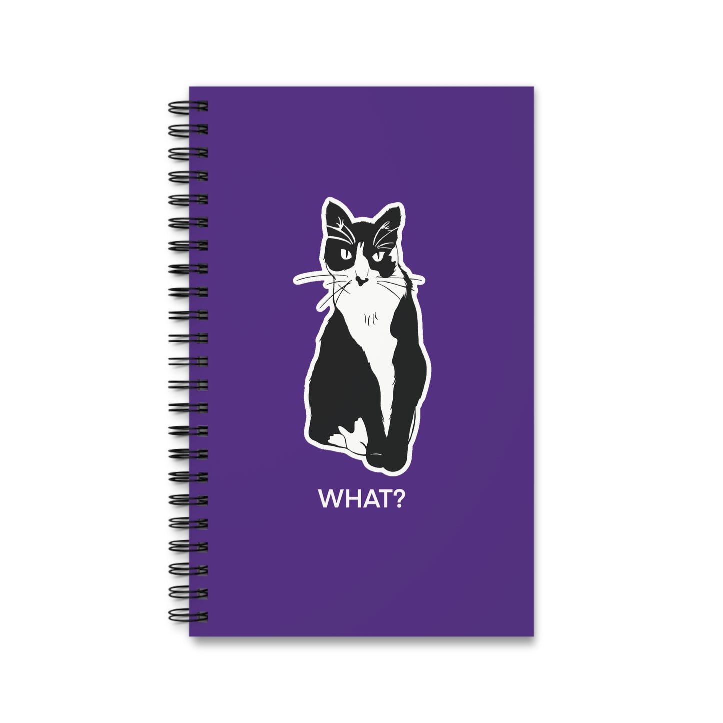 Cattitude Notebook in Purple (Sticker Style Cat with White Writing) - Cat Spiral Notebook
