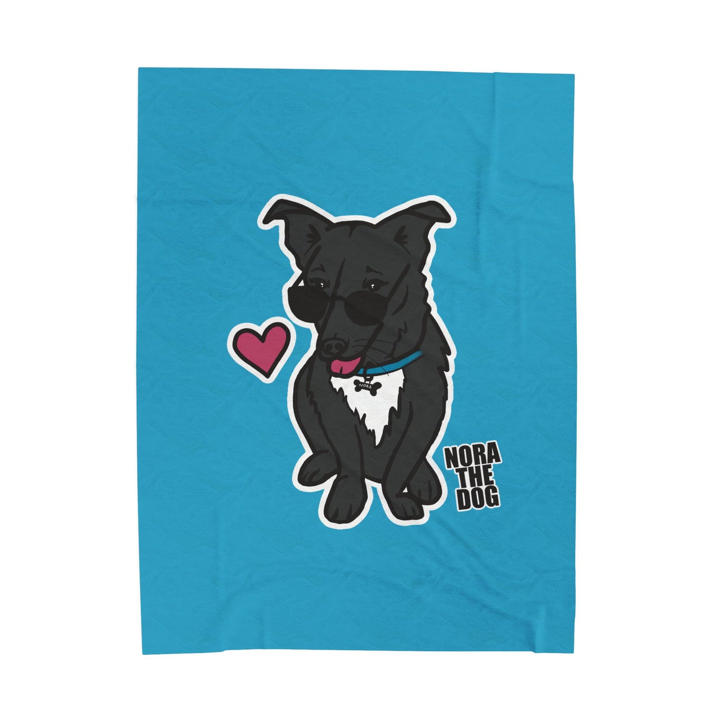 Nora the Dog Heart Throw Blanket (Color Sticker Style on Turquoise Edition)