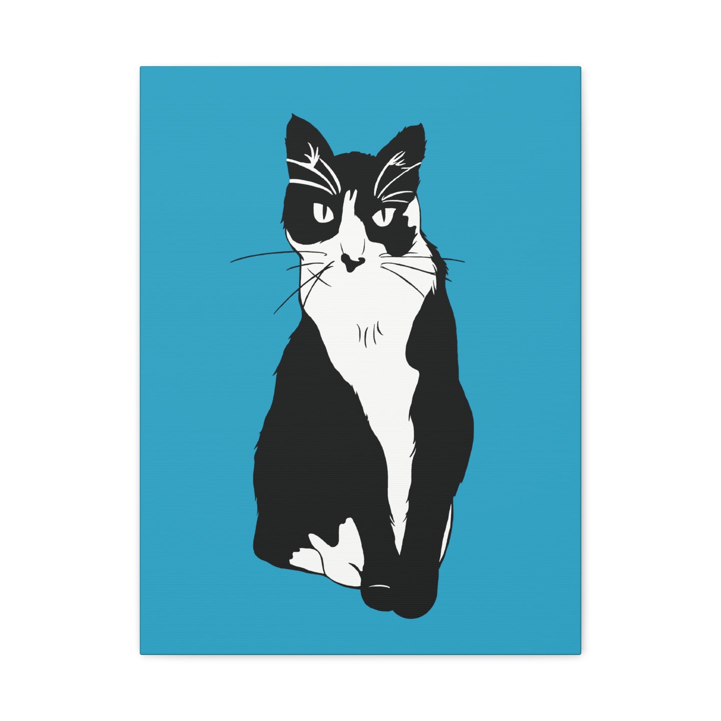 Cat Canvas on Turquoise (B&W Style Cat) - Cat Drawing Art