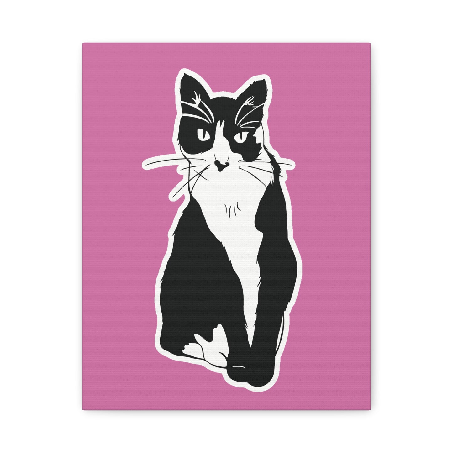Cat Canvas on Light Pink (Sticker Style Cat) - Cat Drawing Art