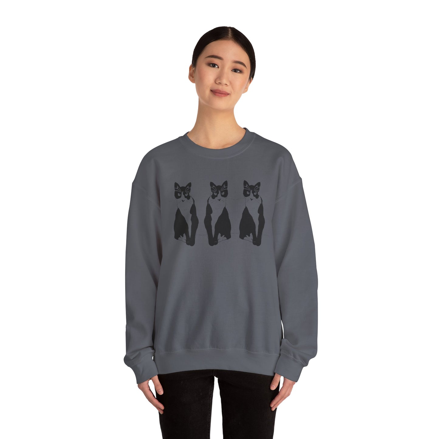 Cat x3 Sweatshirt (Transparent Style Cat) - Cat Drawing Sweatshirt
