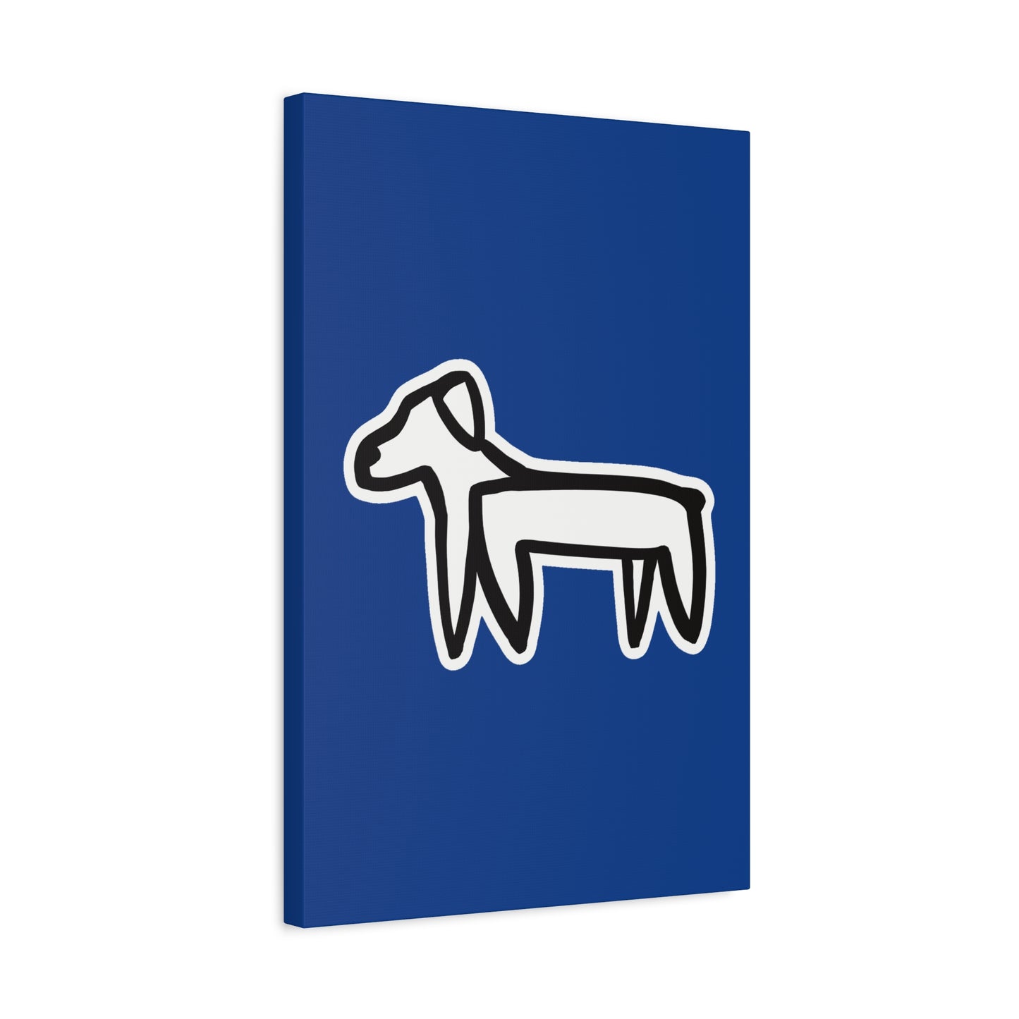 Dog Canvas Print on Blue (Sticker Style White Dog) - Dog Drawing Wall Art