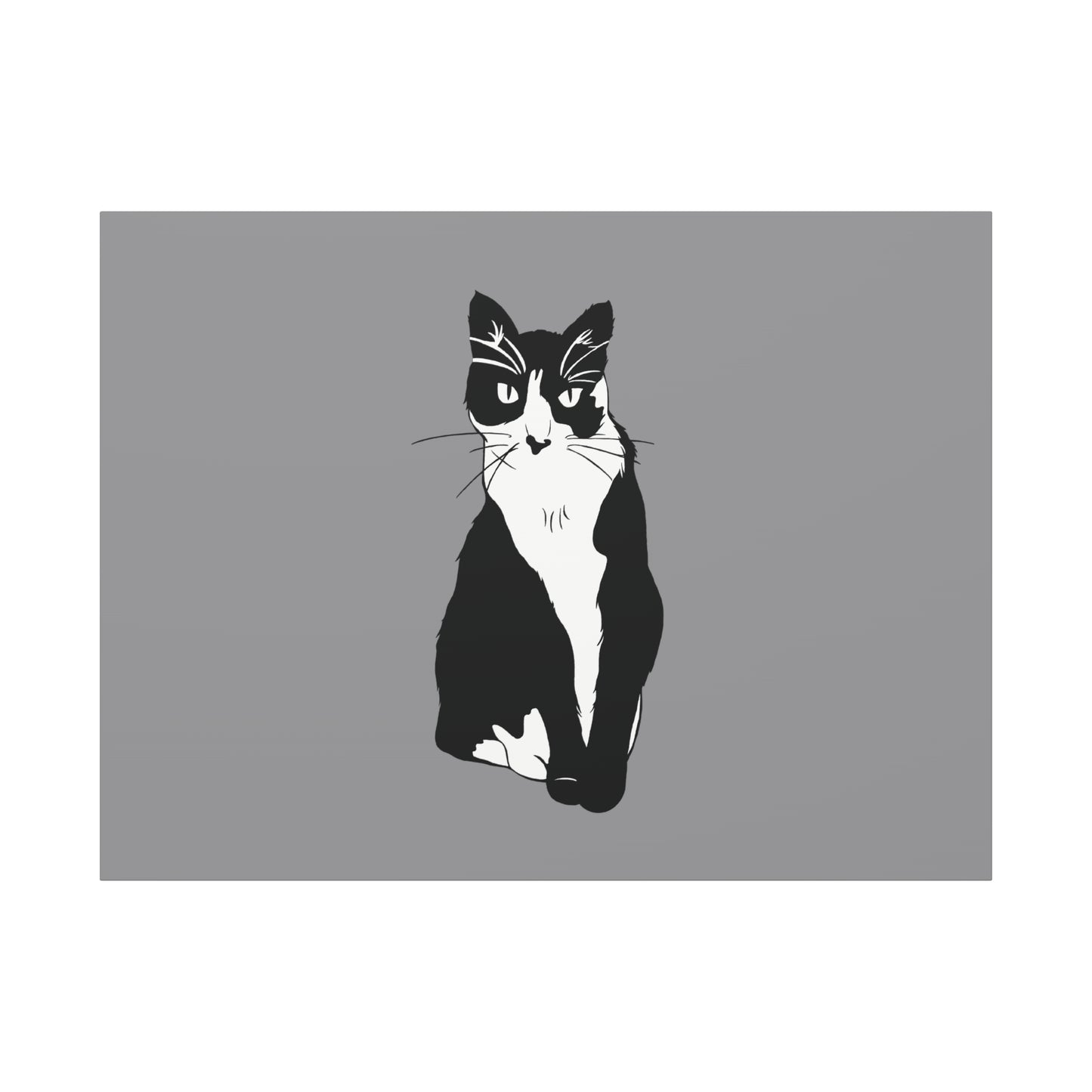 Cat Canvas on Grey (B&W Style Cat) - Cat Drawing Art
