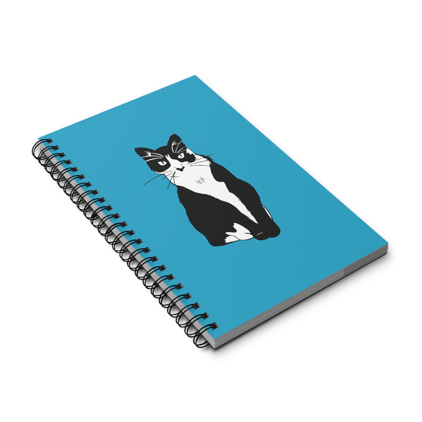 Cat Notebook in Turquoise (B&W Style Cat) - Cat Spiral Notebook