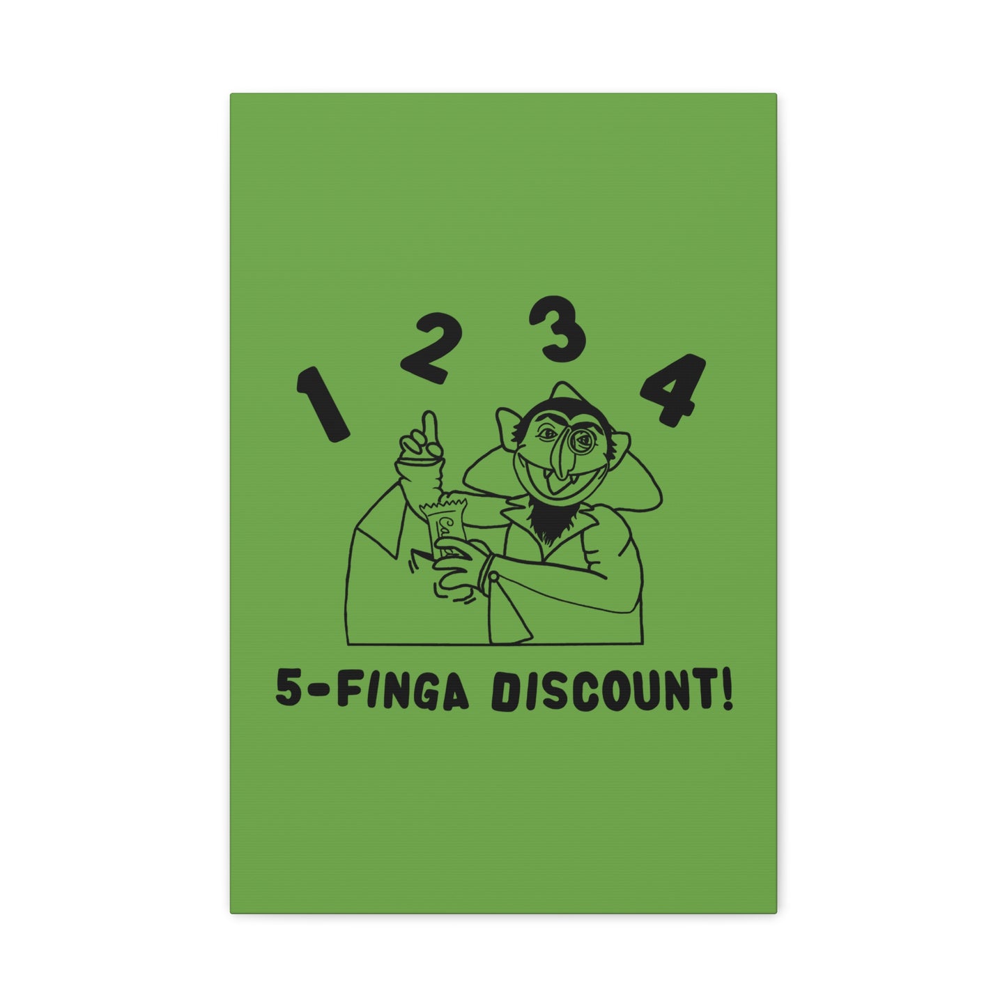 Five Finger Discount Outline Canvas Print Green - Sesame Street The Count Parody Art Print