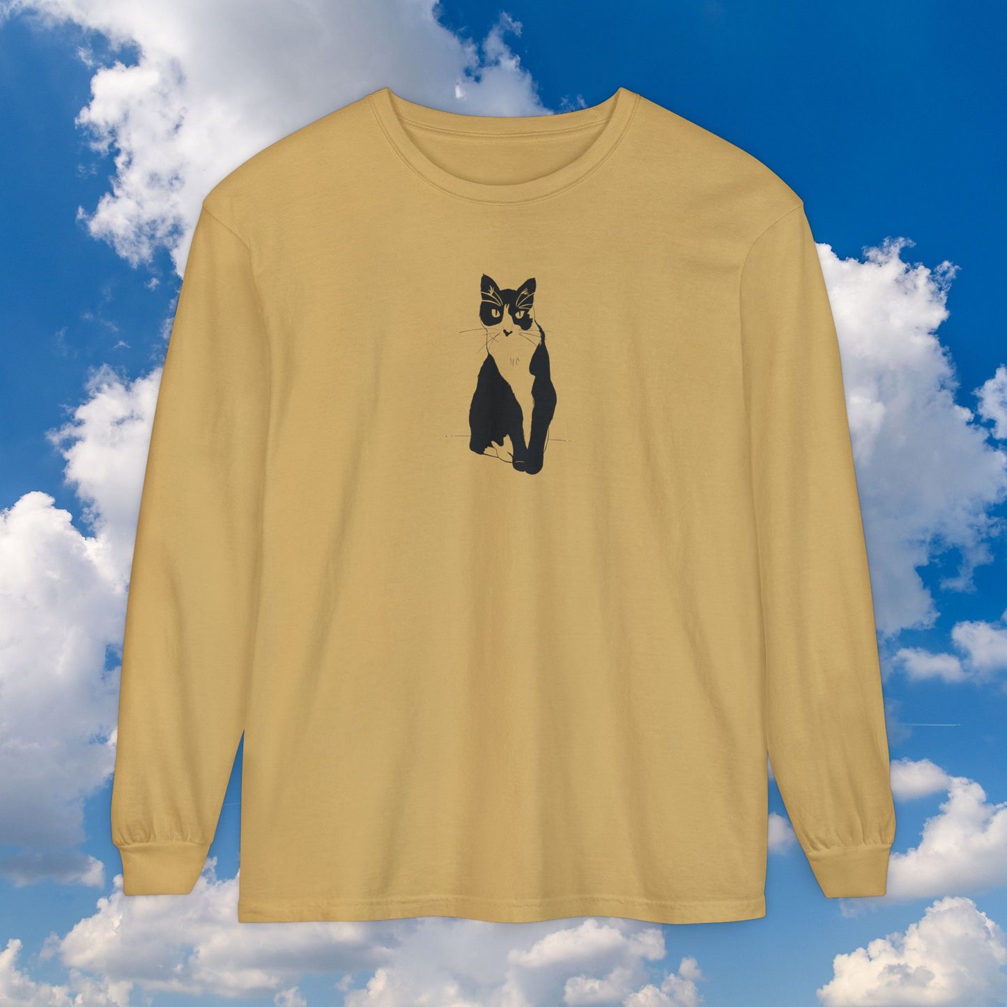 Cat Long Sleeve Tee (Transparent Style Cat) - Cat Drawing Shirt