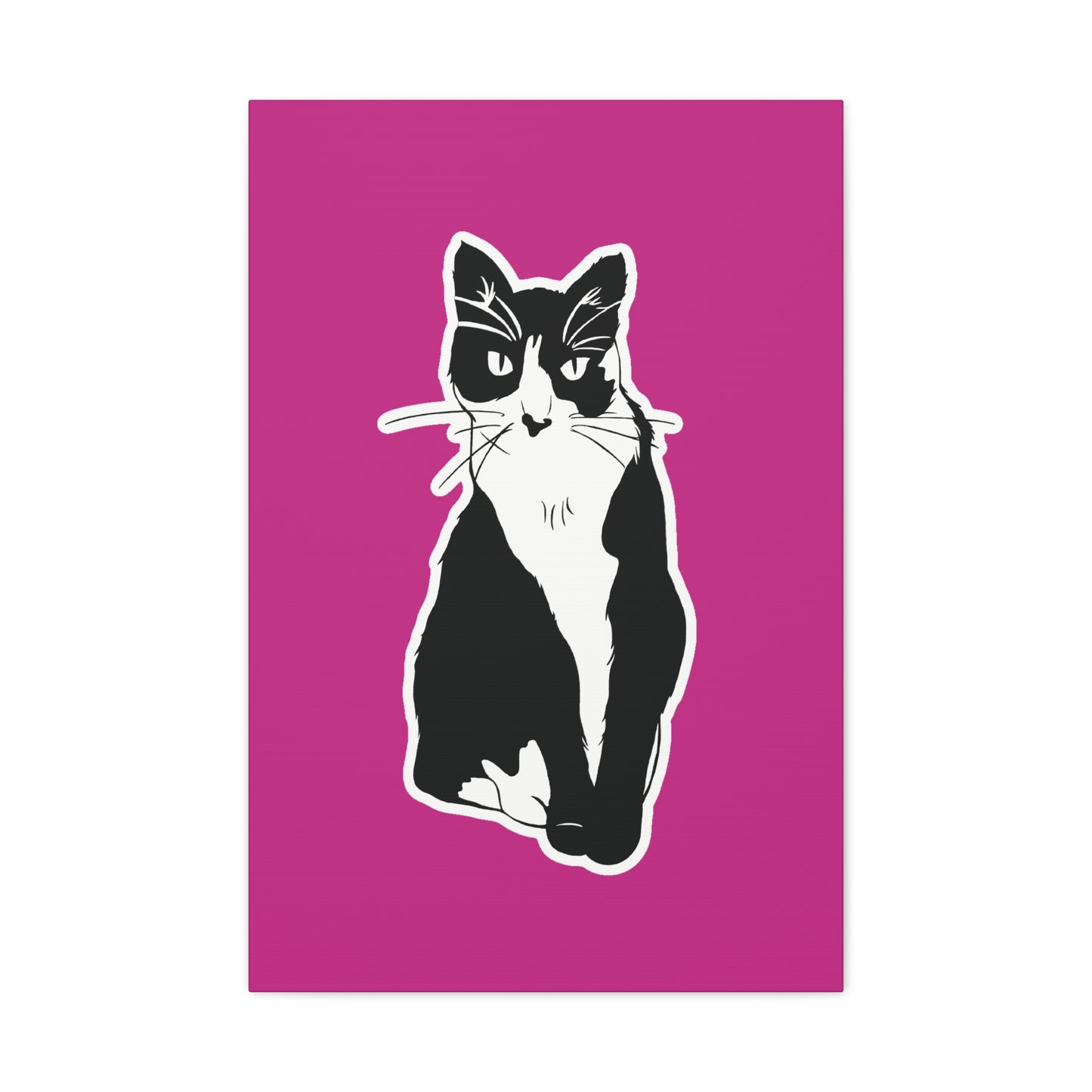 Cat Canvas on Pink (Sticker Style Cat) - Cat Drawing Art