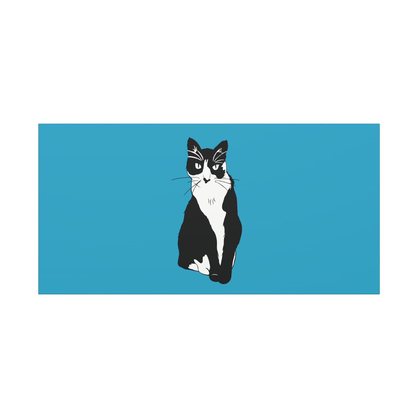 Cat Canvas on Turquoise (B&W Style Cat) - Cat Drawing Art
