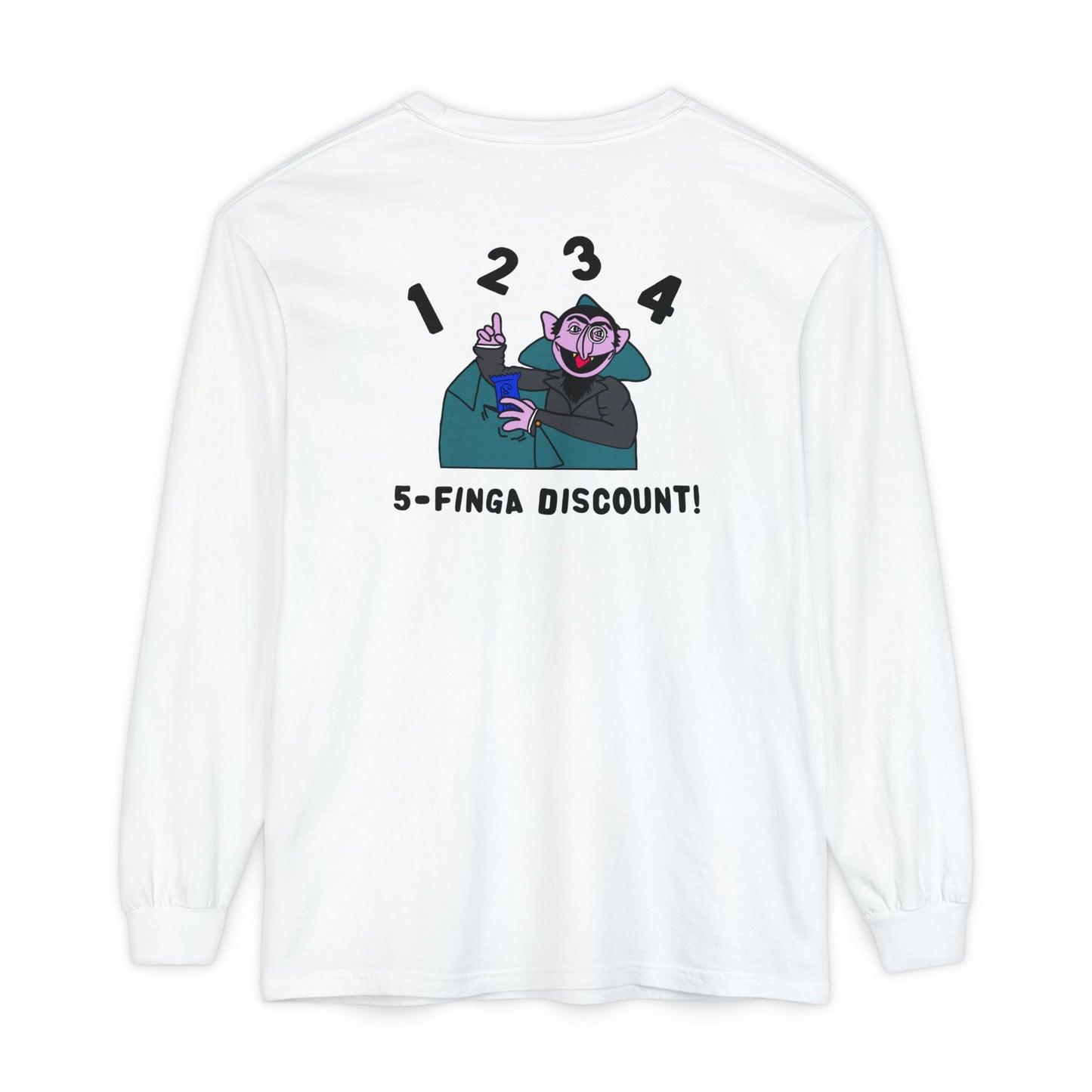 Five Finger Discount Long Sleeve Tee Back Design - Sesame Street The Count Parody Shirt
