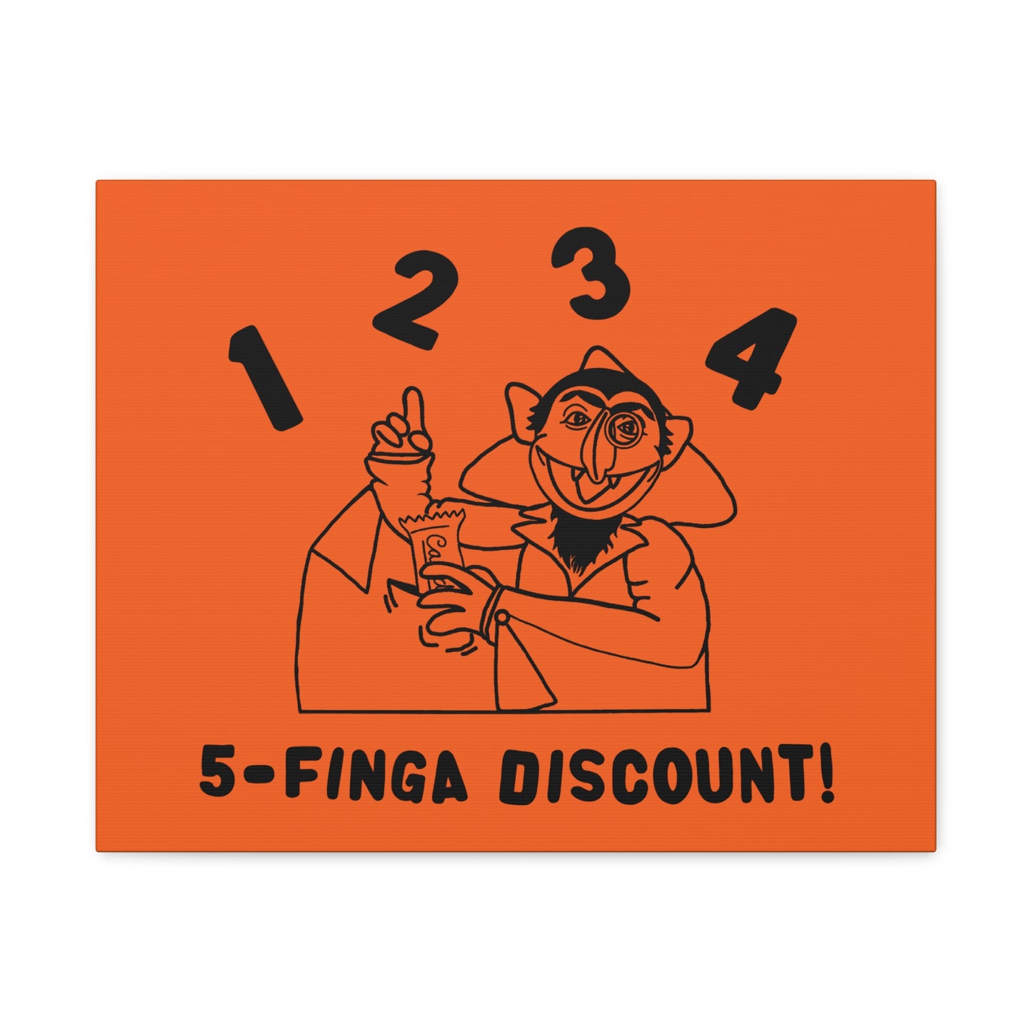 Five Finger Discount Outline Canvas Print Orange - Sesame Street The Count Parody Art Print