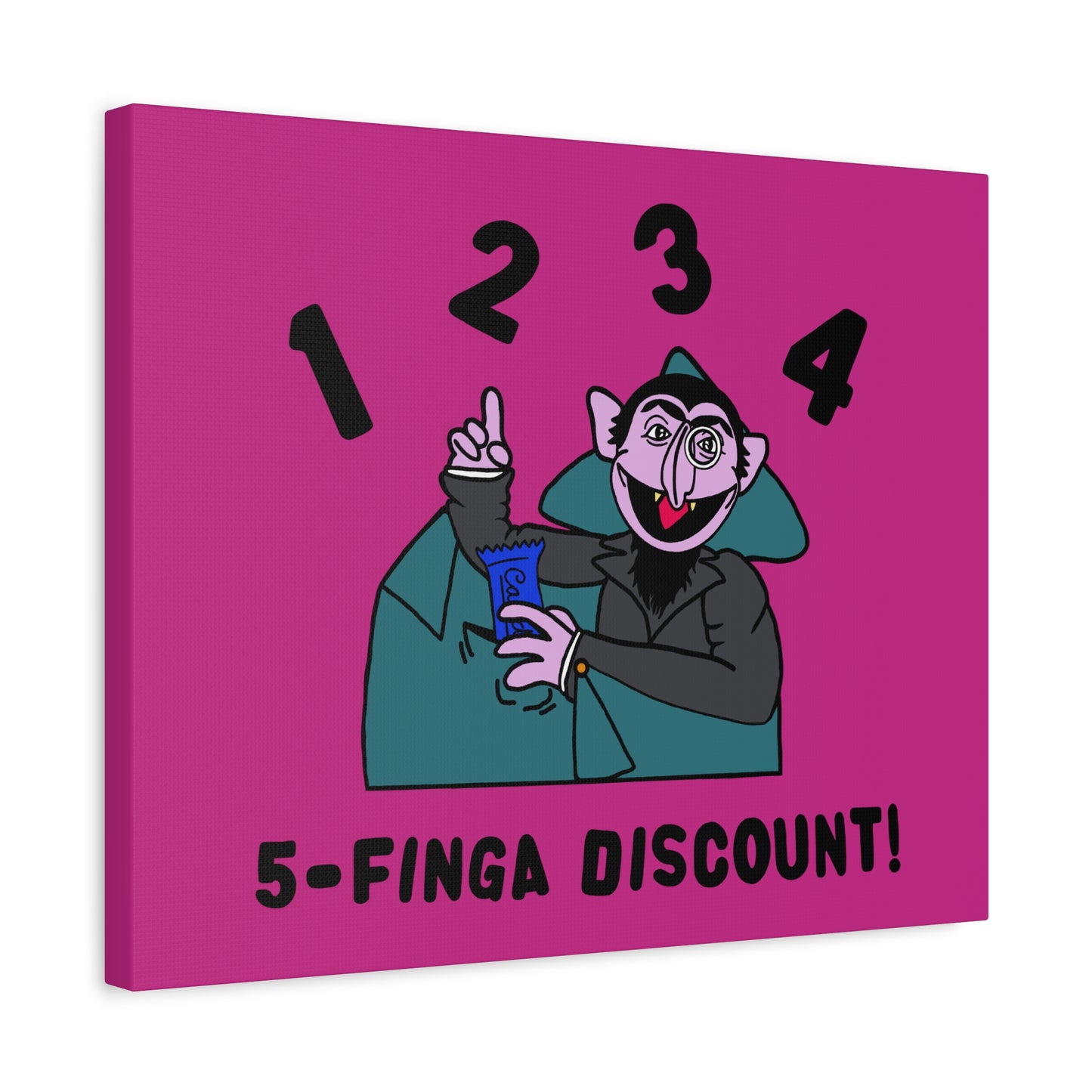 Five Finger Discount Canvas Print Pink - Sesame Street The Count Parody Art Print