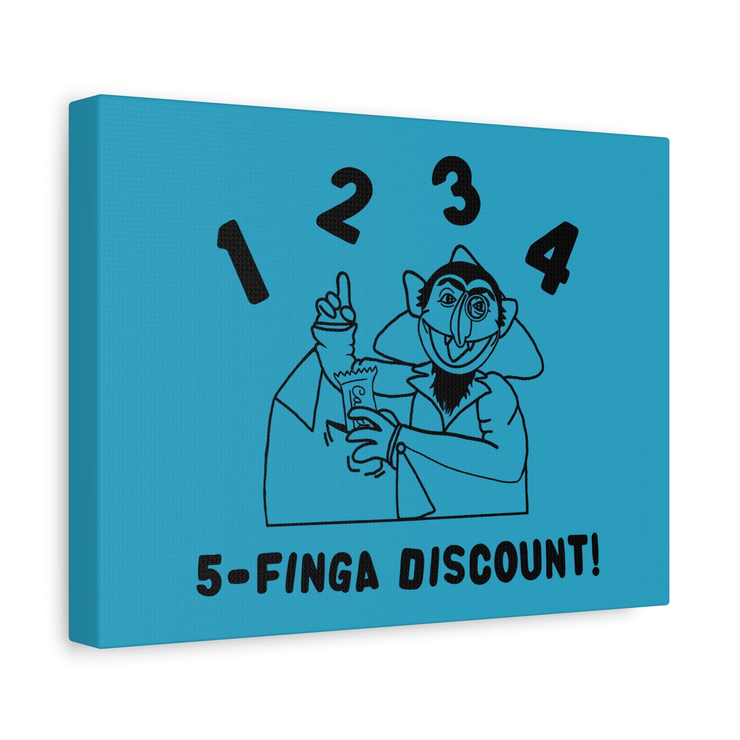 Five Finger Discount Outline Canvas Print Turquoise - Sesame Street The Count Parody Art Print