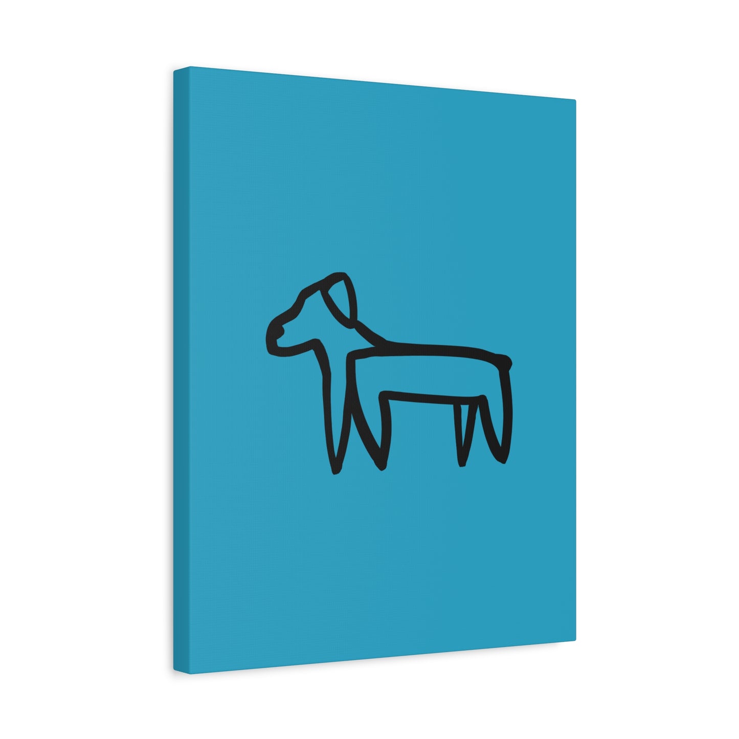 Dog Canvas Print on Turquoise (Transparent Style Black Dog) - Dog Drawing Canvas